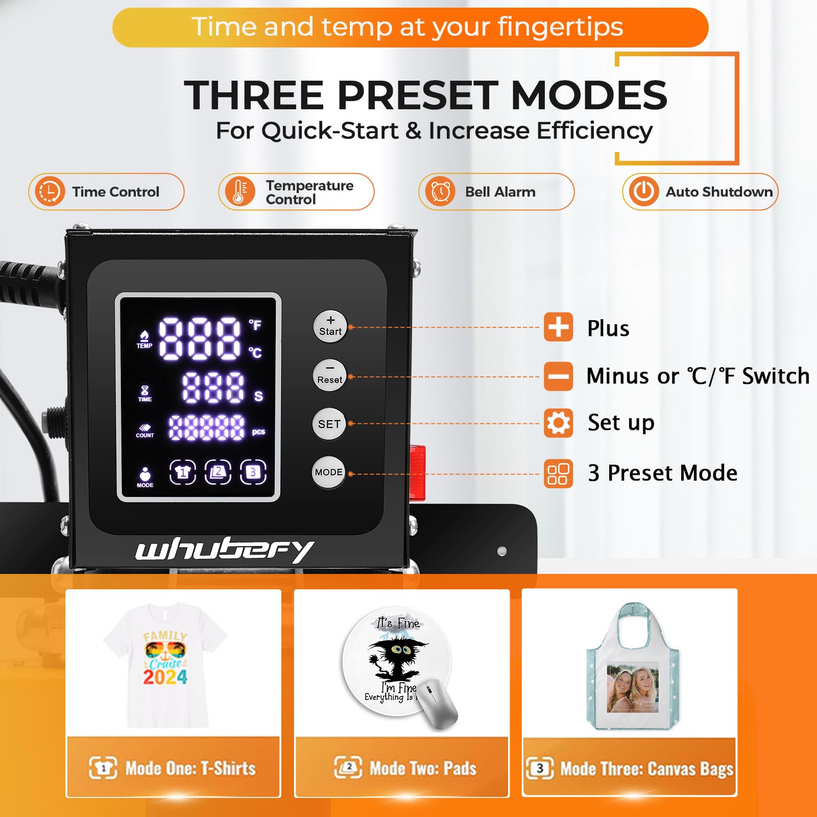Whubefy 15x15 Digital Clamshell Heat Press Machine - Fast & Even Heating T-Shirt Printer for Sublimation - Perfect for DIY T-Shirts, Mouse Pads, Pillows, Coasters & Puzzles - Home & Small Business Use