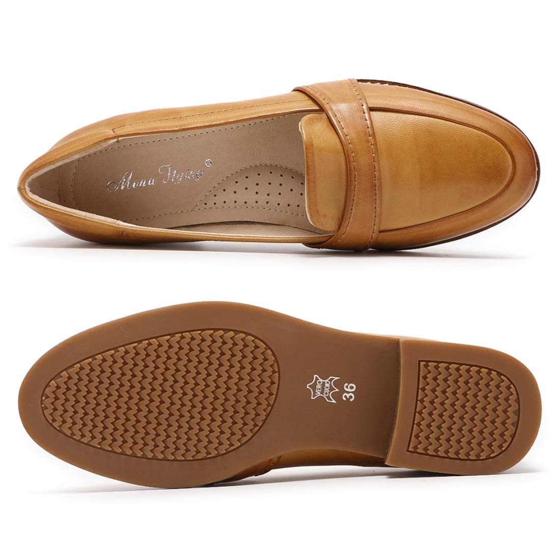 Mona Flying Women's Genuine Leather Penny Loafers Slip-On Flats - Comfortable Office & Casual Shoes for Women - Perfect for Work, Business Meetings, and Everyday Wear