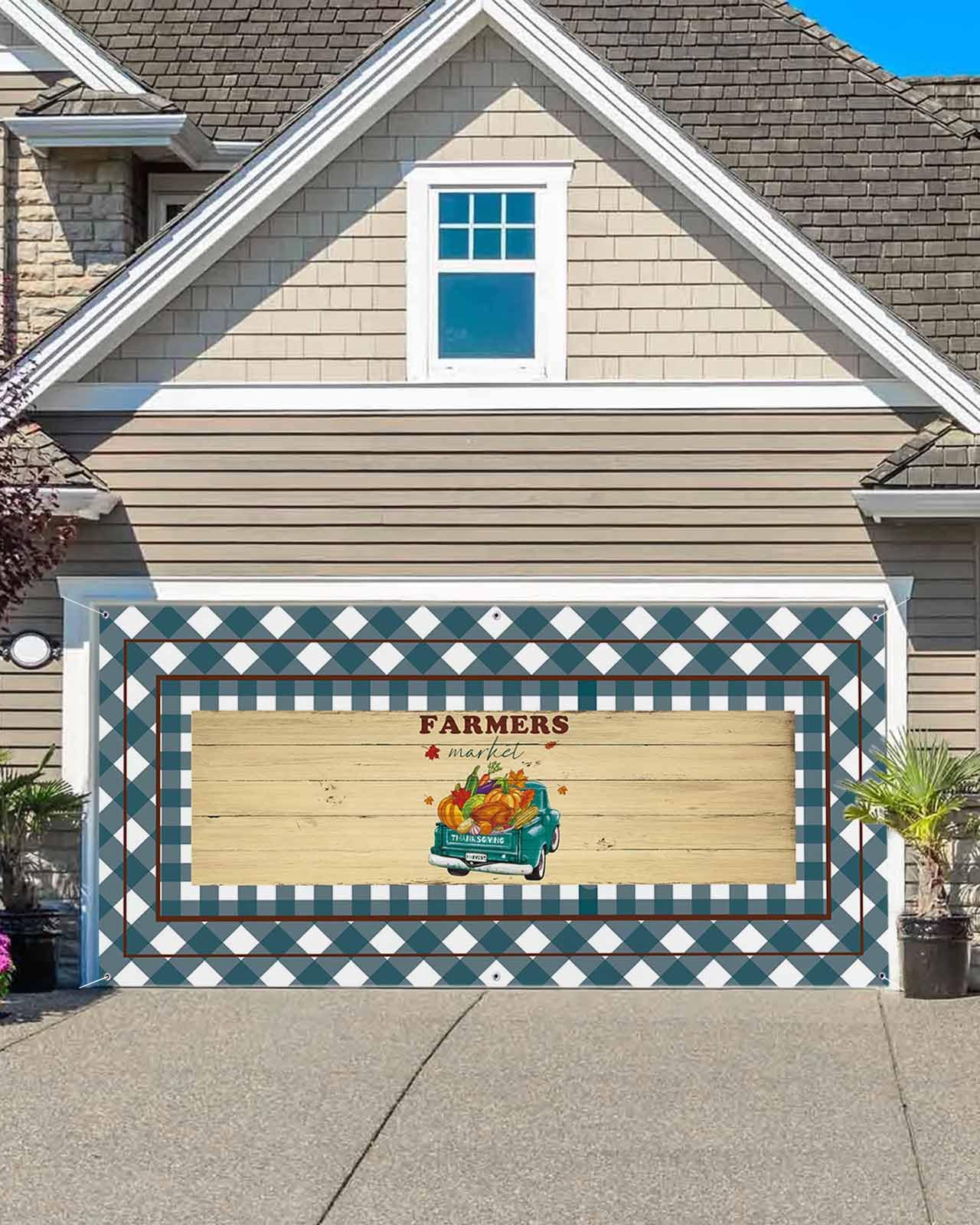 Reusable Thanksgiving Garage Door Banner - 84x192 Inch Autumn Harvest Decor with Pumpkins & Vegetables for Farmers Market, Truck, Indoor & Outdoor Use - Perfect for Thanksgiving Decorations & Seasonal Backdrop
