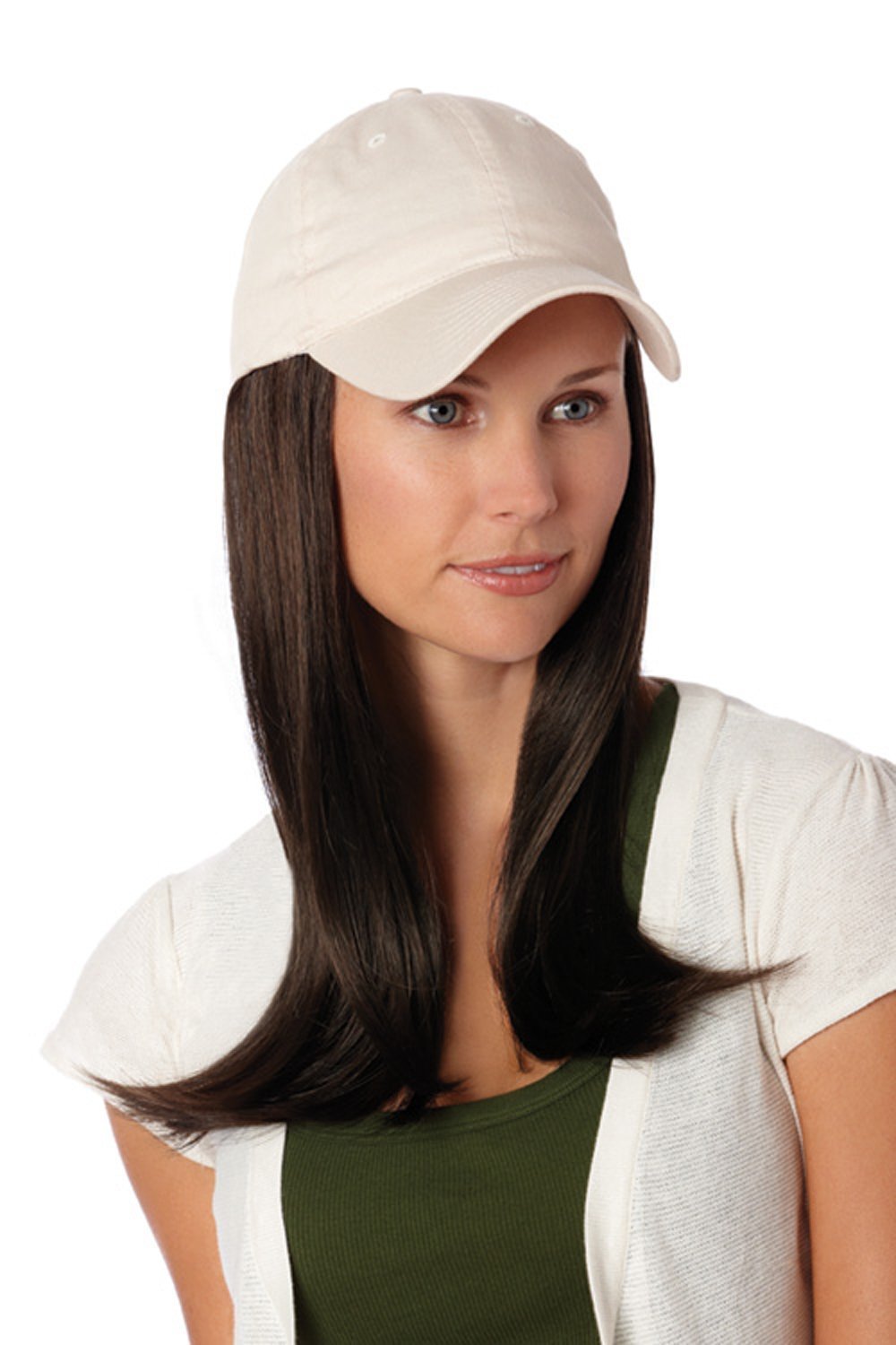 Henry Margu Long Hair Wig with Beige Baseball Cap - Medium Brown with Golden Brown Highlights | Natural Looking Hairpiece for Cosplay, Costume Parties & Everyday Wear