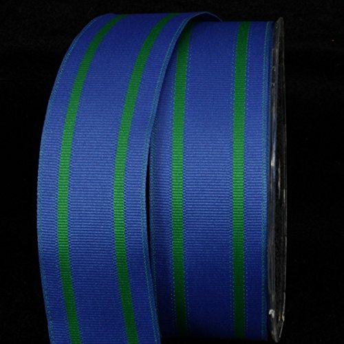 Royal Blue and Green Striped Grosgrain Wired Craft Ribbon - 1.5 Inch x 27 Yards Bulk Roll for Gift Wrapping, DIY Crafts, Wedding Decorations, and Party Favors