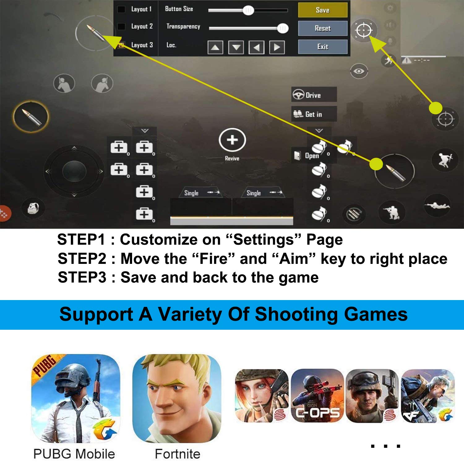 PUBG Trigger - Mobile Game Controller for Call of Duty, Fortnite & PUBG - Phone Triggers for FPS Gaming - Perfect for Competitive Mobile Gaming & Esports