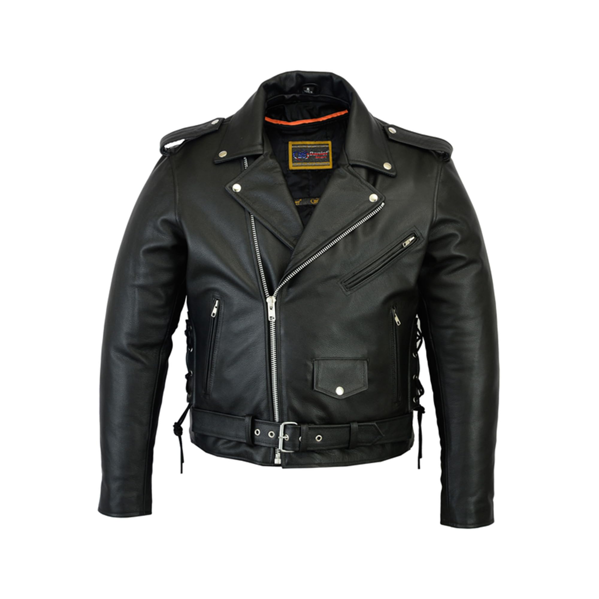 Daniel Smart Classic Men's Leather Motorcycle Jacket - Side Laces Design & Hidden Armory Pockets | Durable Biker Jacket for Riding, Casual Wear & Outdoor Adventures