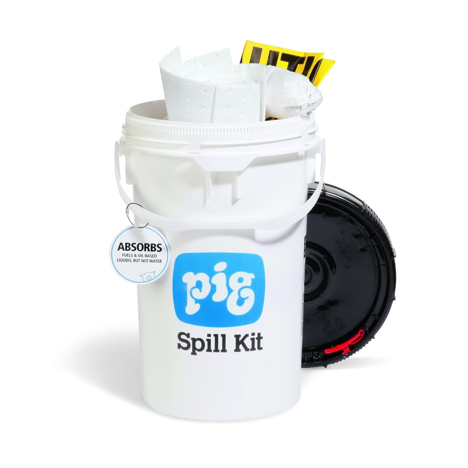 New Pig KIT413 14-Piece Oil-Only Spill Kit with 6.5-Gallon Bucket & 4.5-Gallon Absorbency | Industrial Oil Spill Cleanup for Garages, Workshops & Factories