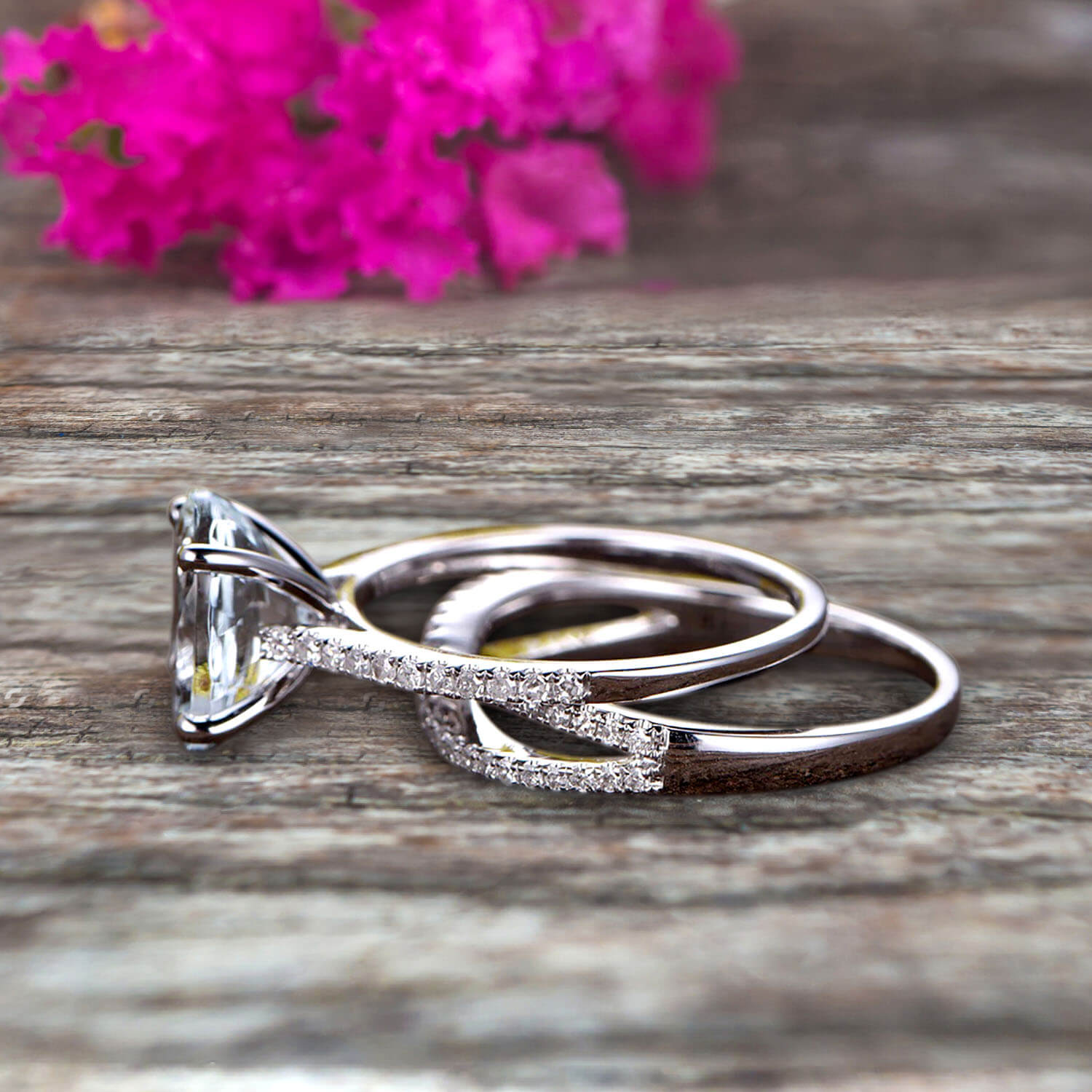1.5 Carat Oval Aquamarine Engagement Ring for Women - 10K White Gold Infinity Matching Wedding Band Set - Perfect for Bridal, Proposal, Anniversary & Special Occasions
