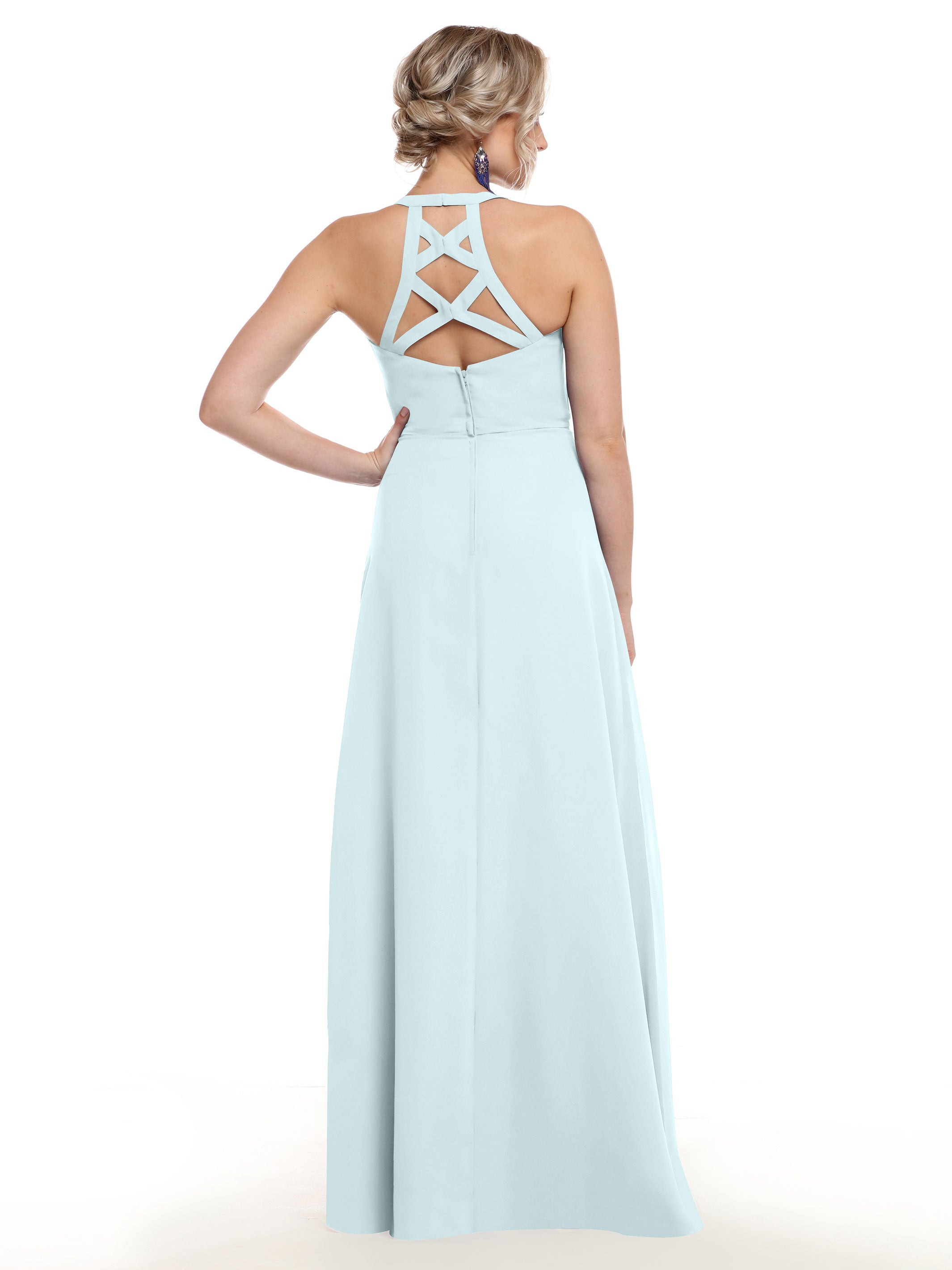 Elegant 80150 Chiffon A-Line Bridesmaid Dress with Plunging V-Neck & Intricate Back Detail - Perfect for Weddings, Formal Events & Special Occasions