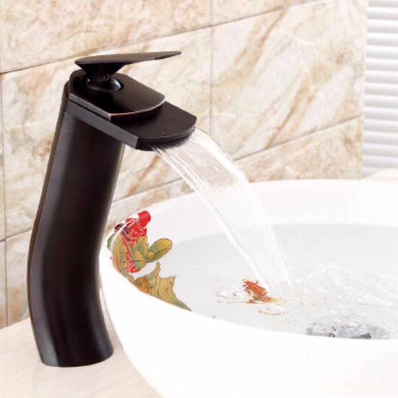 Black Waterfall Kitchen Faucet with Hot & Cold Mixer - High-Quality Copper Continental Bathtub Faucet for Modern Home & Restaurant Use