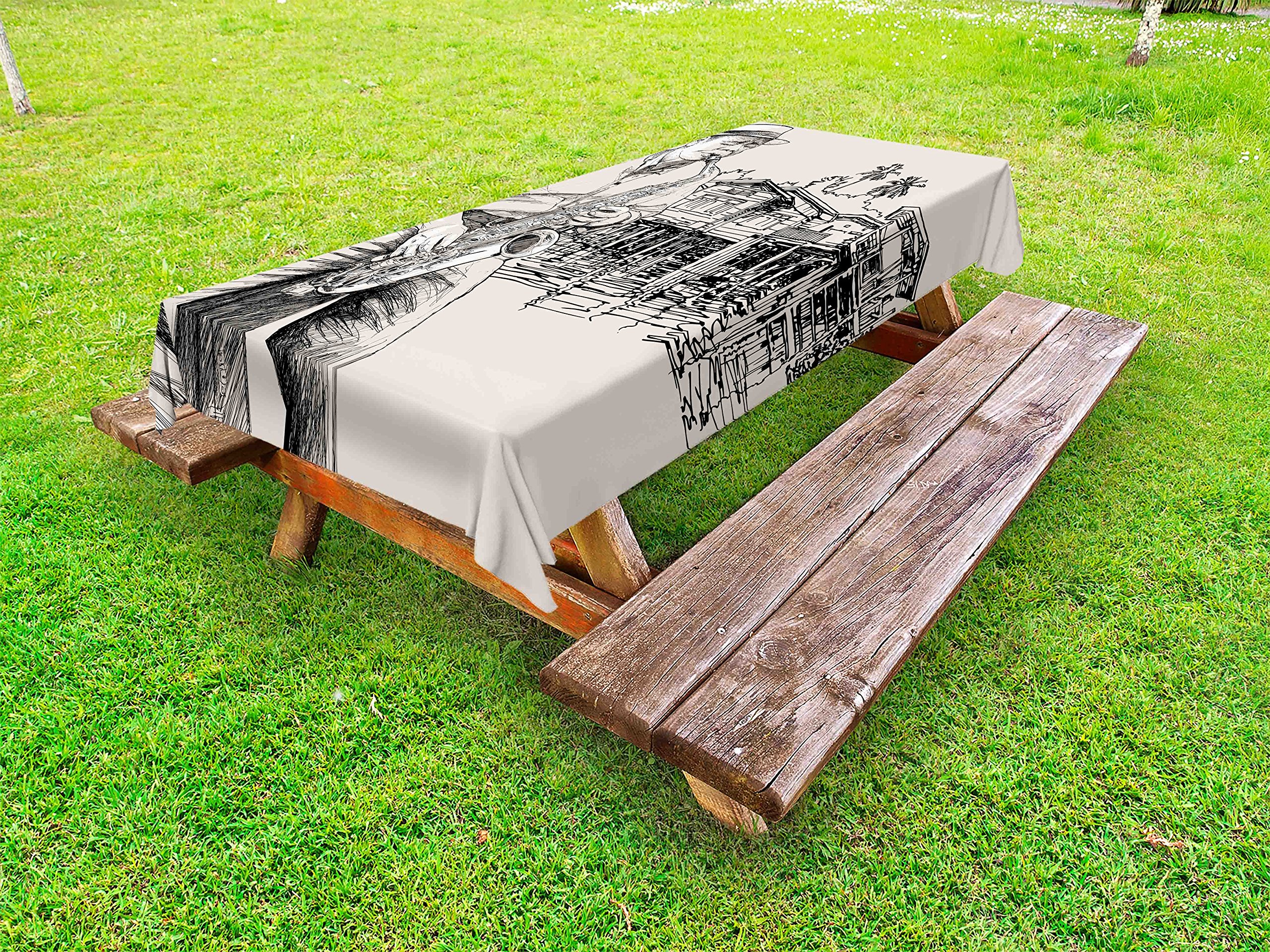 Ambesonne Jazz Music Themed Outdoor Tablecloth - Waterproof Washable Picnic Table Cover 58