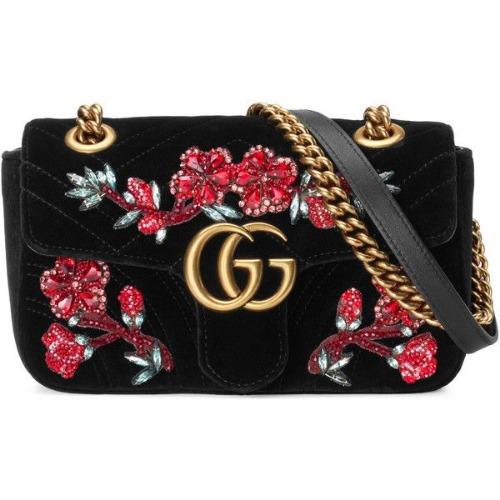 Gucci GG Marmont Embroidered Velvet Mini Bag with Floral Design - Luxury Crossbody Purse for Women, Perfect for Date Night & Evening Events