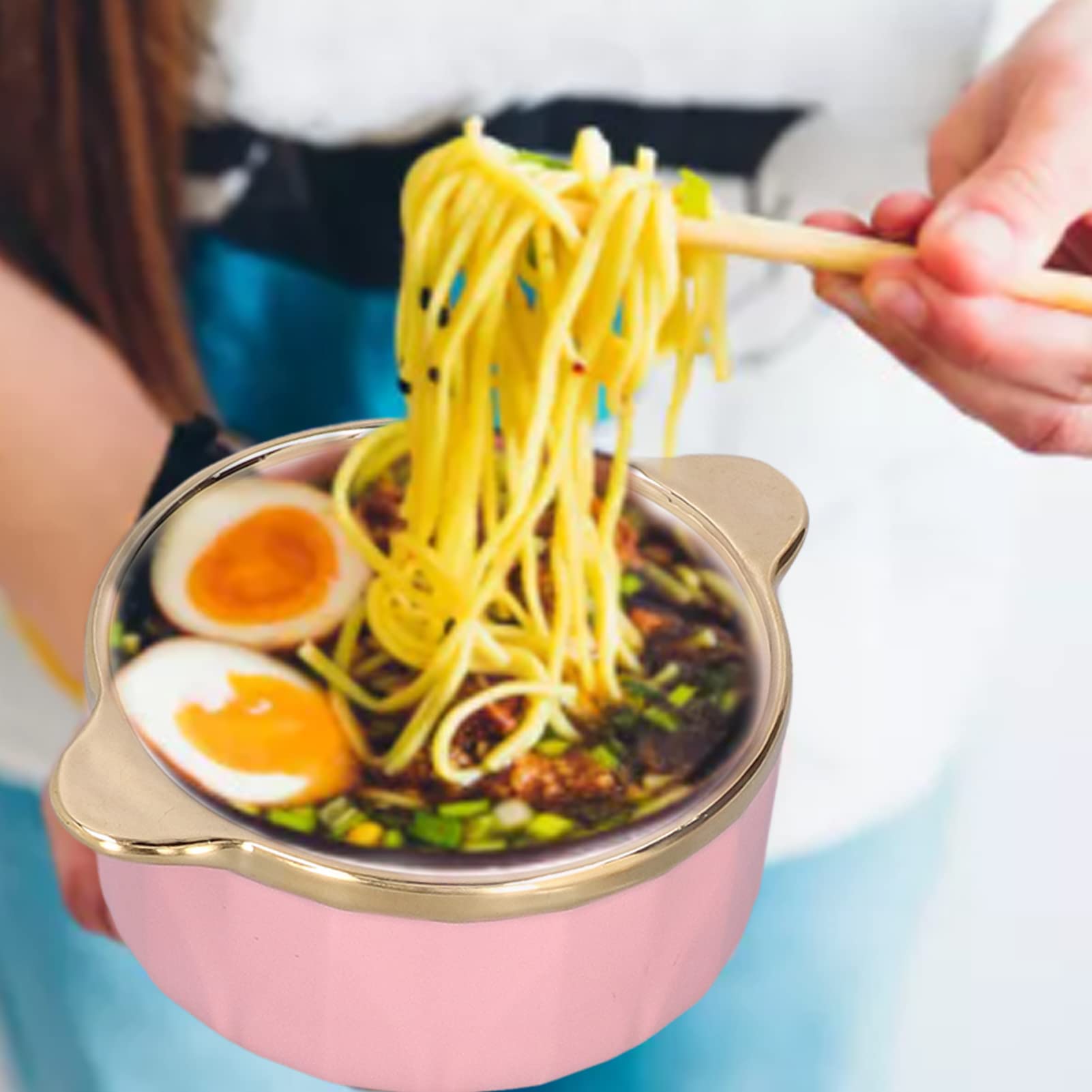 Ceramic Soup Bowls with Lid - 16oz Crown Cereal Bowls for Soup, Rice, Salad & Instant Noodles - Binaural Handle Design, Microwave & Dishwasher Safe (Pink) - Perfect for Home Dining, Office Lunch & Meal Prep