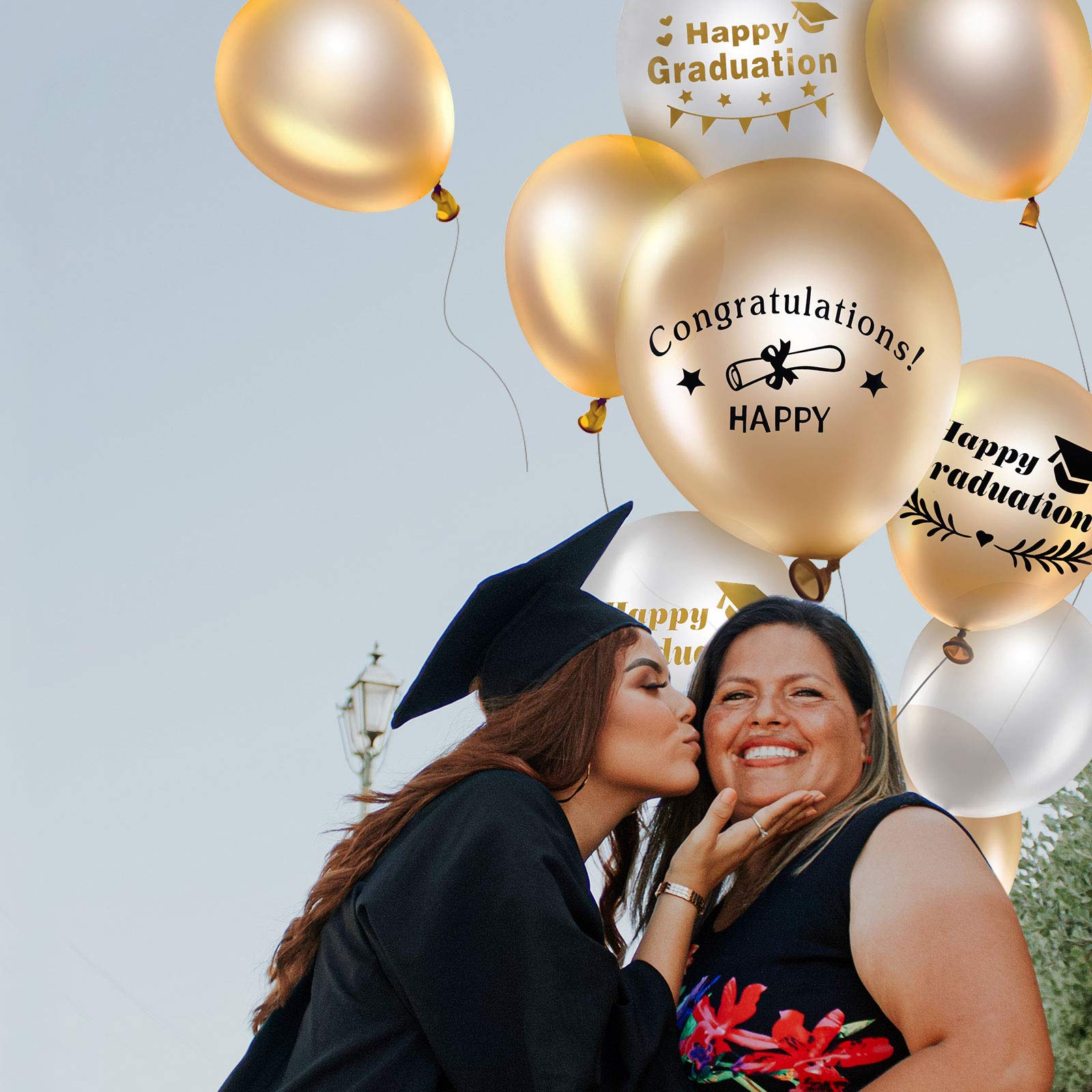 LUOZZY 9-Piece Class of 2025 Graduation Balloon Decor Set - Gold & Black Congrats Grad Stickers, Foil Balloons for 2025 Graduation Party Decorations - Perfect for High School & College Commencement Celebrations