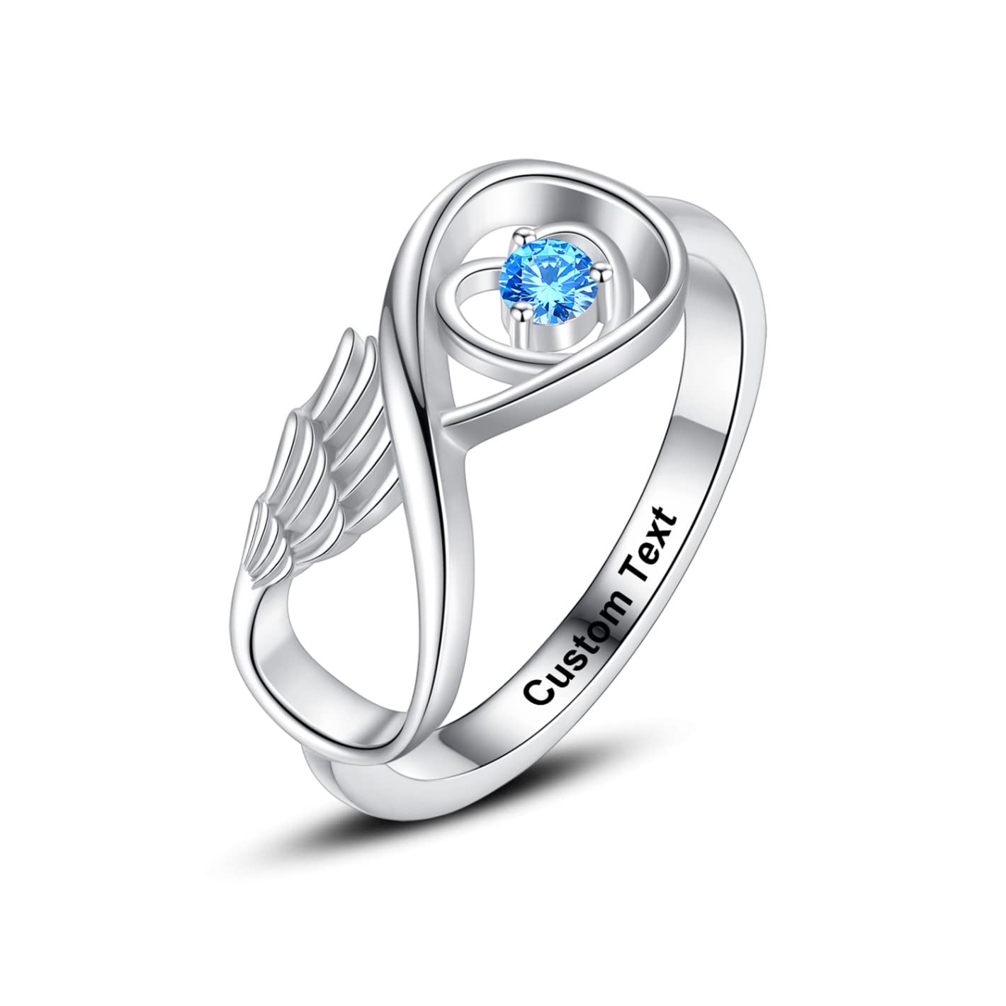 Personalized Engraved Sterling Silver Angel Wing Ring for Mom - Custom Name Mother's Day Gift with Birthstone | Memorial Jewelry for Pregnancy Loss, Mother-Daughter Bonding & Special Occasions