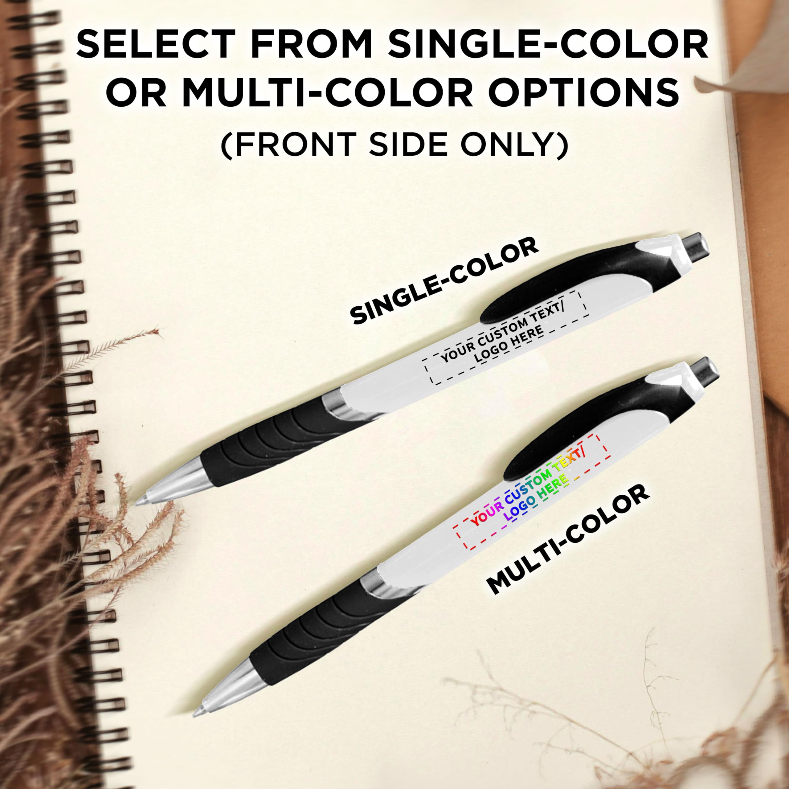 Customizable Ballpoint Pens with Rubber Grip - 10 Pack Bulk Office Supplies, Black Ink Soft Touch Plastic Pens for Business Promotions, Branding & Corporate Gifts - Perfect for Meetings, Conferences & School Use