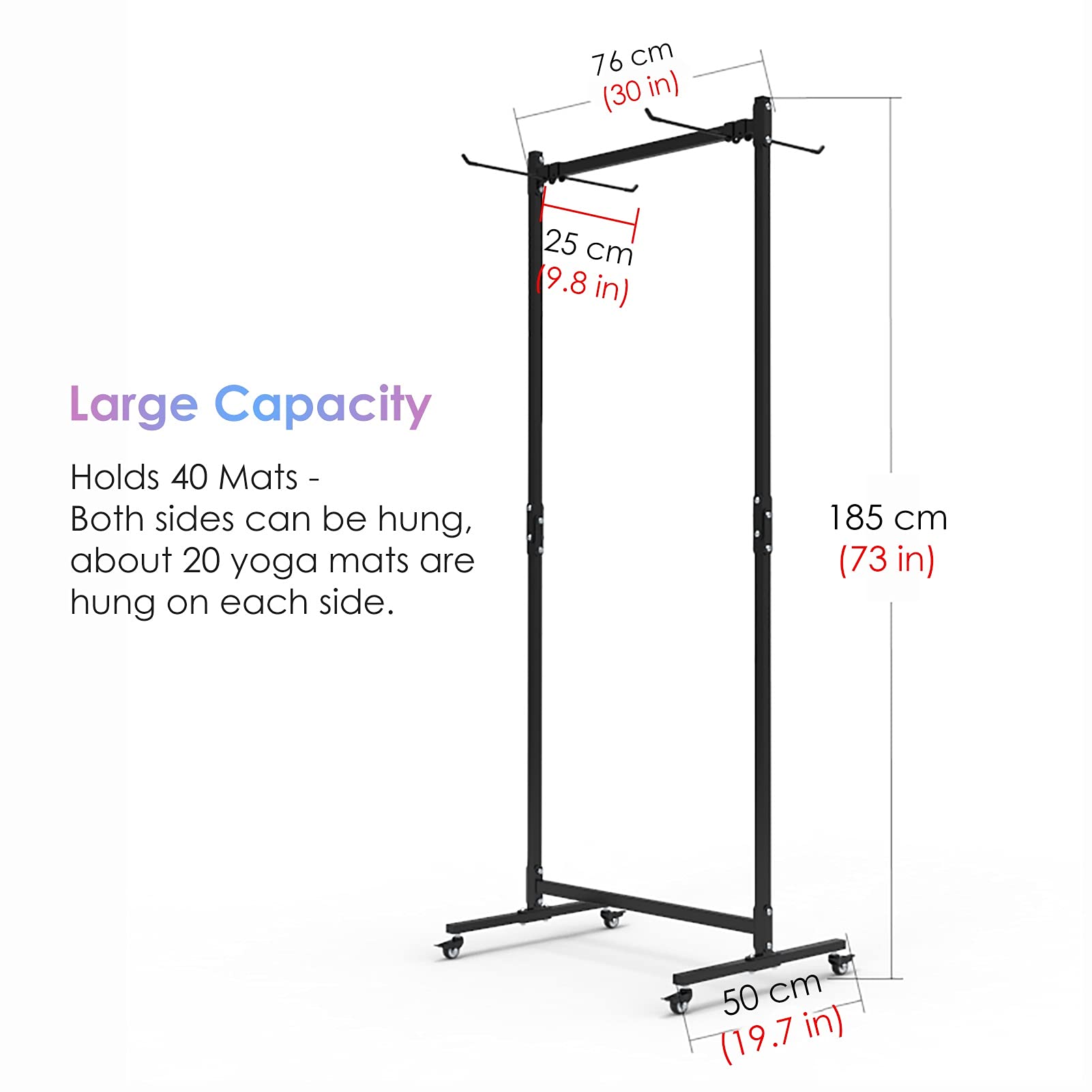 Commercial Yoga Mat Hanger Cart - Holds 40 Mats | Yoga Studio Storage Organizer for Exercise Mats, Foam Rollers & Resistance Bands | Perfect for Gym, Fitness Center & Home Yoga Practice