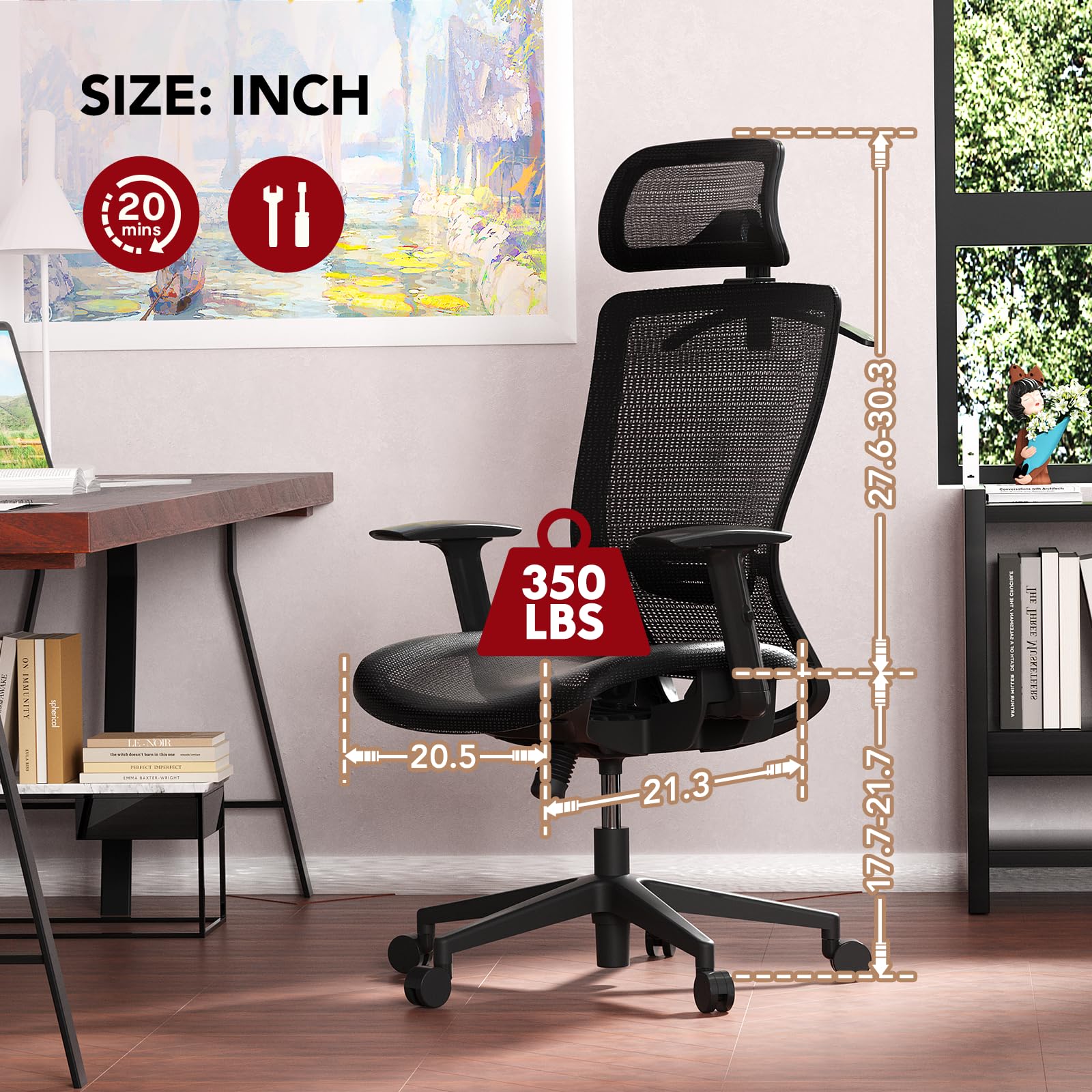 SANODESK OS3 Big and Tall Executive Office Chair - Adjustable Height Ergonomic Mesh Computer Chair with Headrest, Armrest & Lumbar Support - 360° Swivel Gaming Chair for Home Office - Black - Perfect for Long Work Hours, Gaming & Remote Work