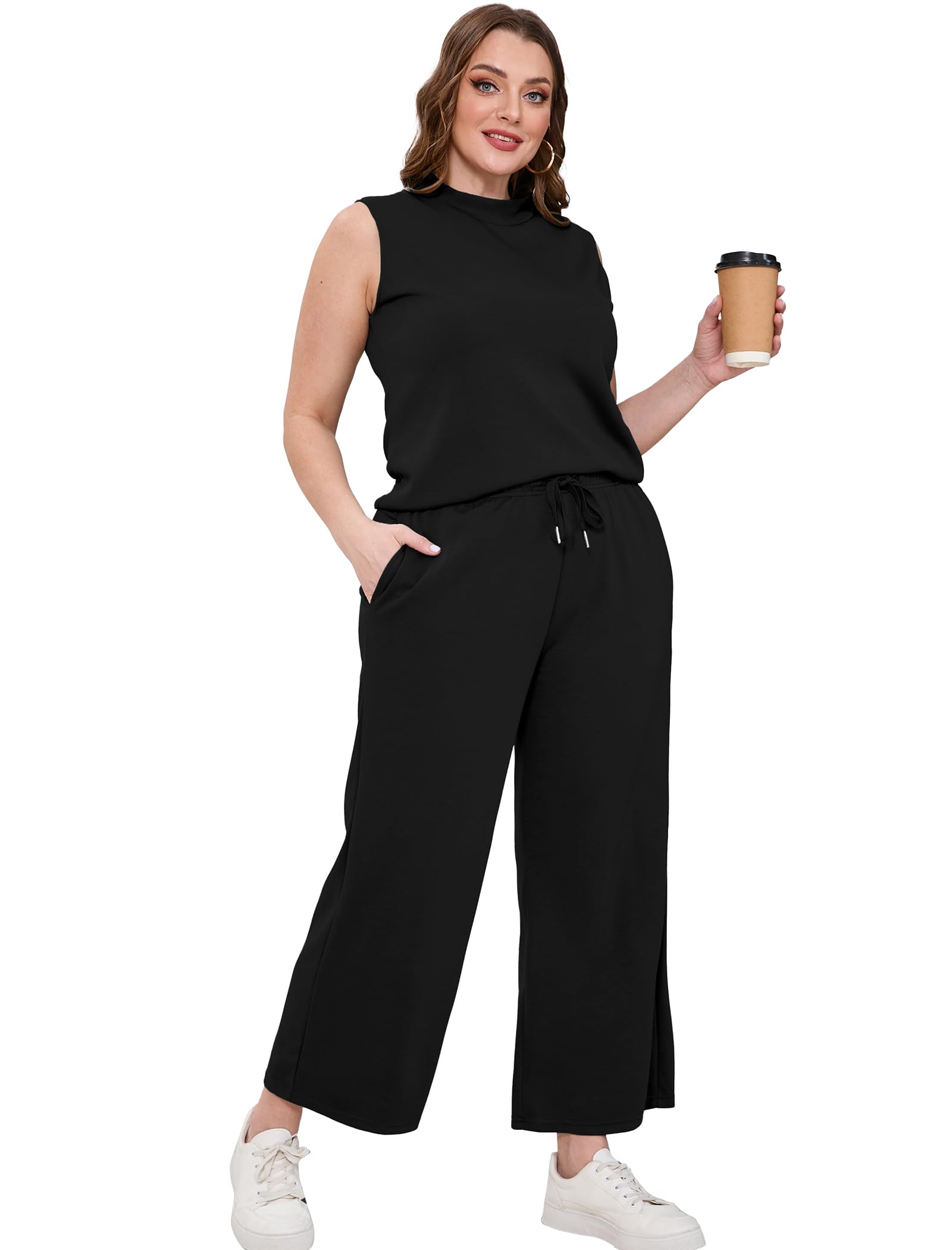 Stylish SAMPEEL Women's Two Piece Sets - Summer Lounge Outfits with Mock Neck Tops & Wide Leg Crop Pants | Perfect for Vacation, Travel & Casual Wear