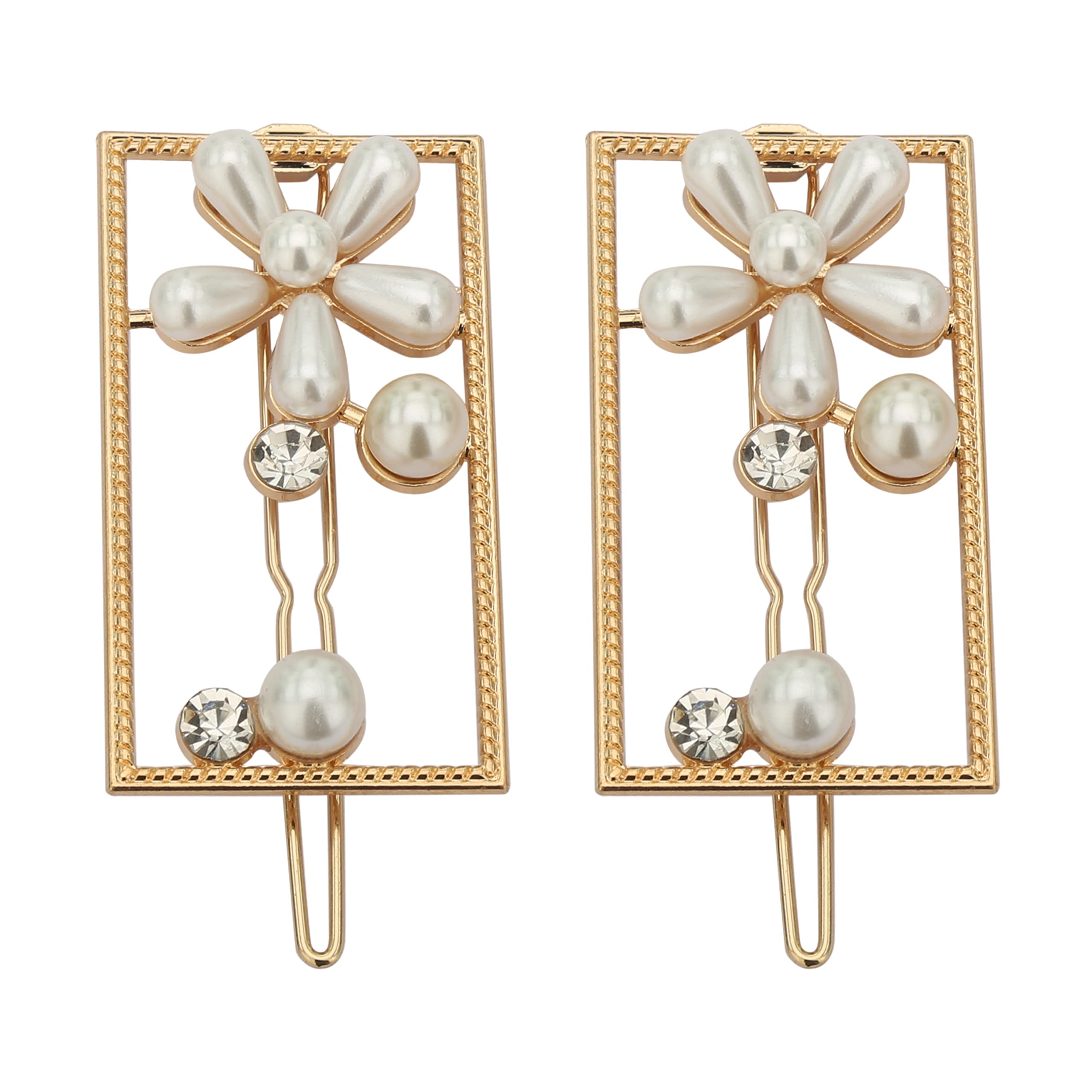 Pearl Rhinestone Hair Clips for Women - Gold Wedding Hairpins for Anniversary & Special Occasions