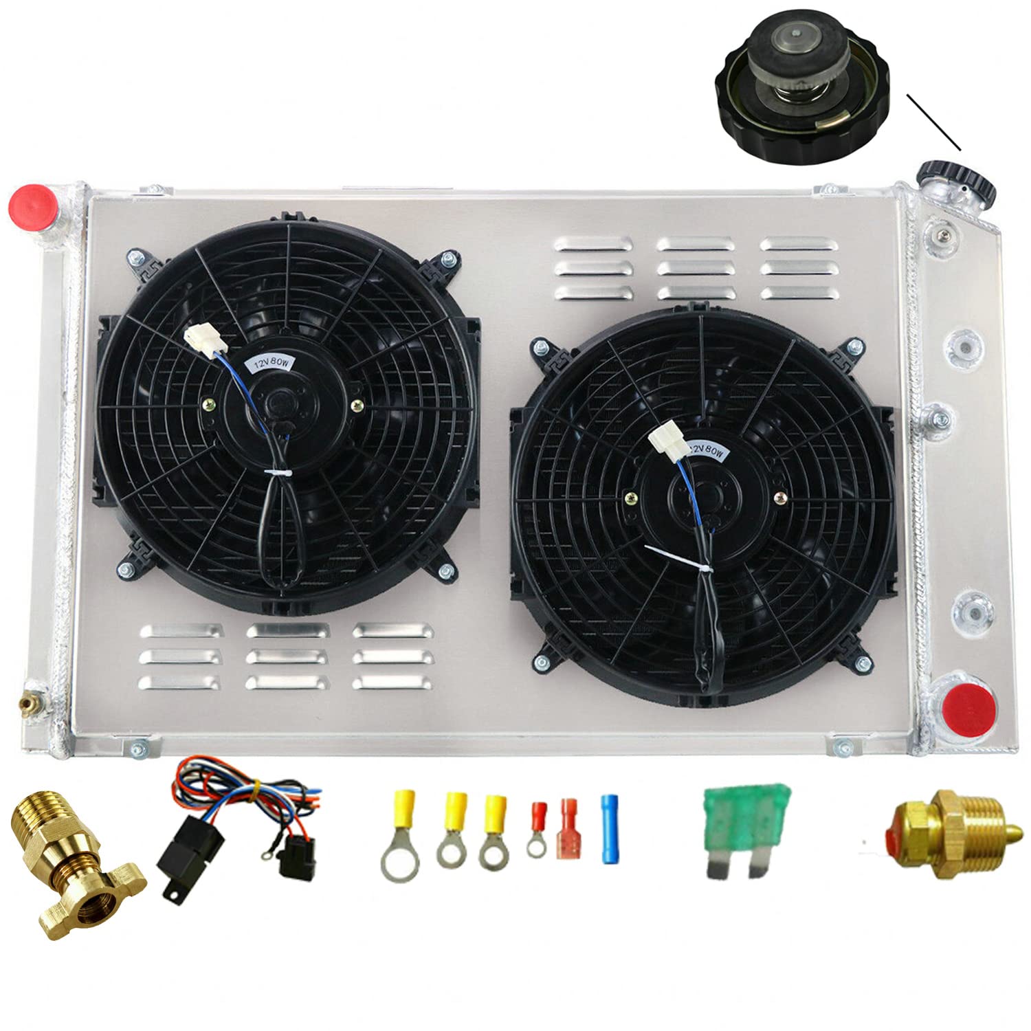 3 Row Aluminum Radiator Shroud Fan for 1970-1981 Chevy Camaro 78-87 Monte Carlo 70-72 Chevelle 78-83 Malibu 75-79 Nova & Buick Skylark - High Performance Cooling Upgrade for Classic Muscle Cars & Hot Rods