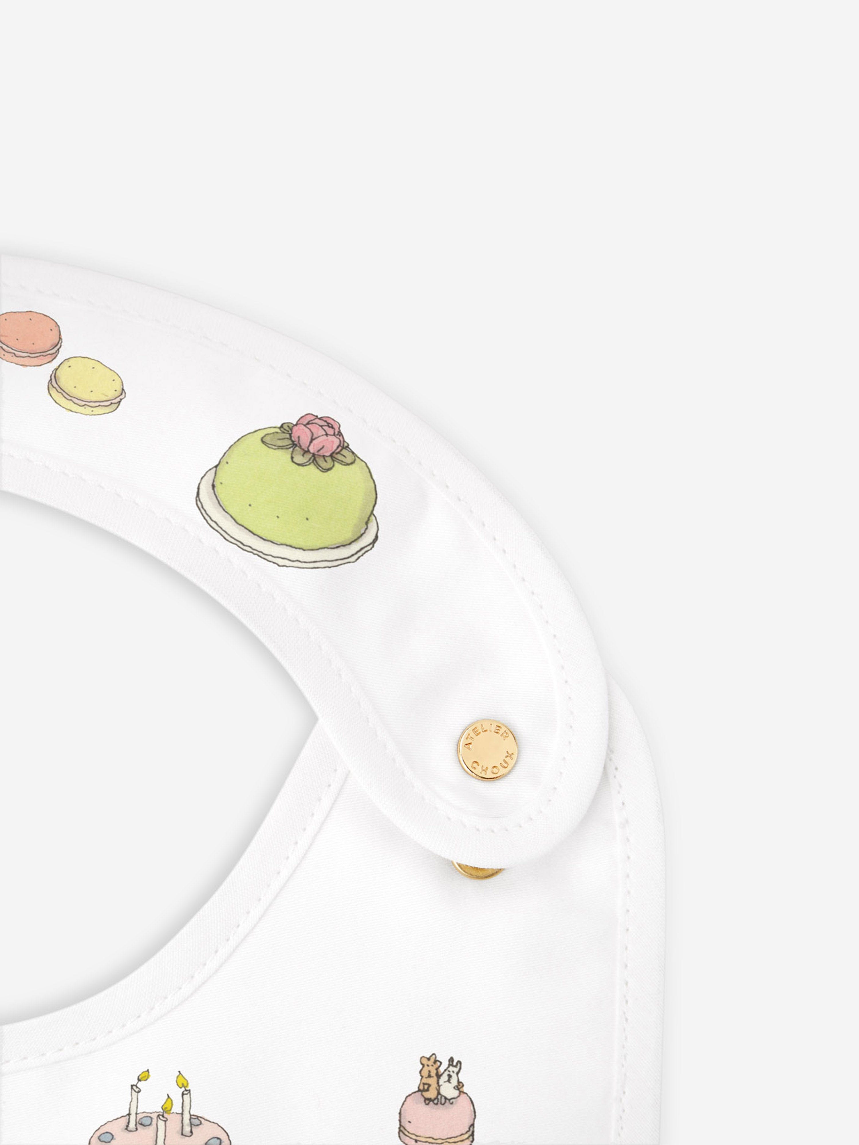Atelier Choux Baby Sweetie Pie Satin Bib - Soft White Drool Bib for Newborns & Infants - Perfect for Feeding, Teething & Photo Shoots