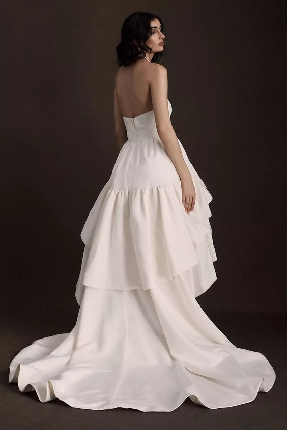 BHLDN Paisley Print High-Low Hem Strapless Moire Formal Gown - Perfect for Weddings, Prom & Special Occasions