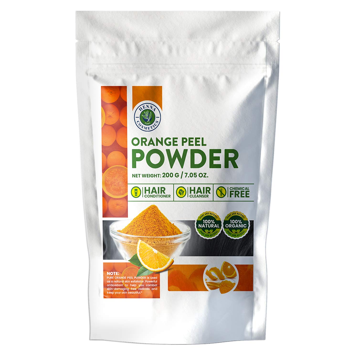 Organic Orange Peel Powder for Hair & Skin Care - 200g (7.05oz) Vitamin C Face Mask | Brightening & Exfoliating Treatment for Glowing Skin | DIY Beauty & Spa Day Essential