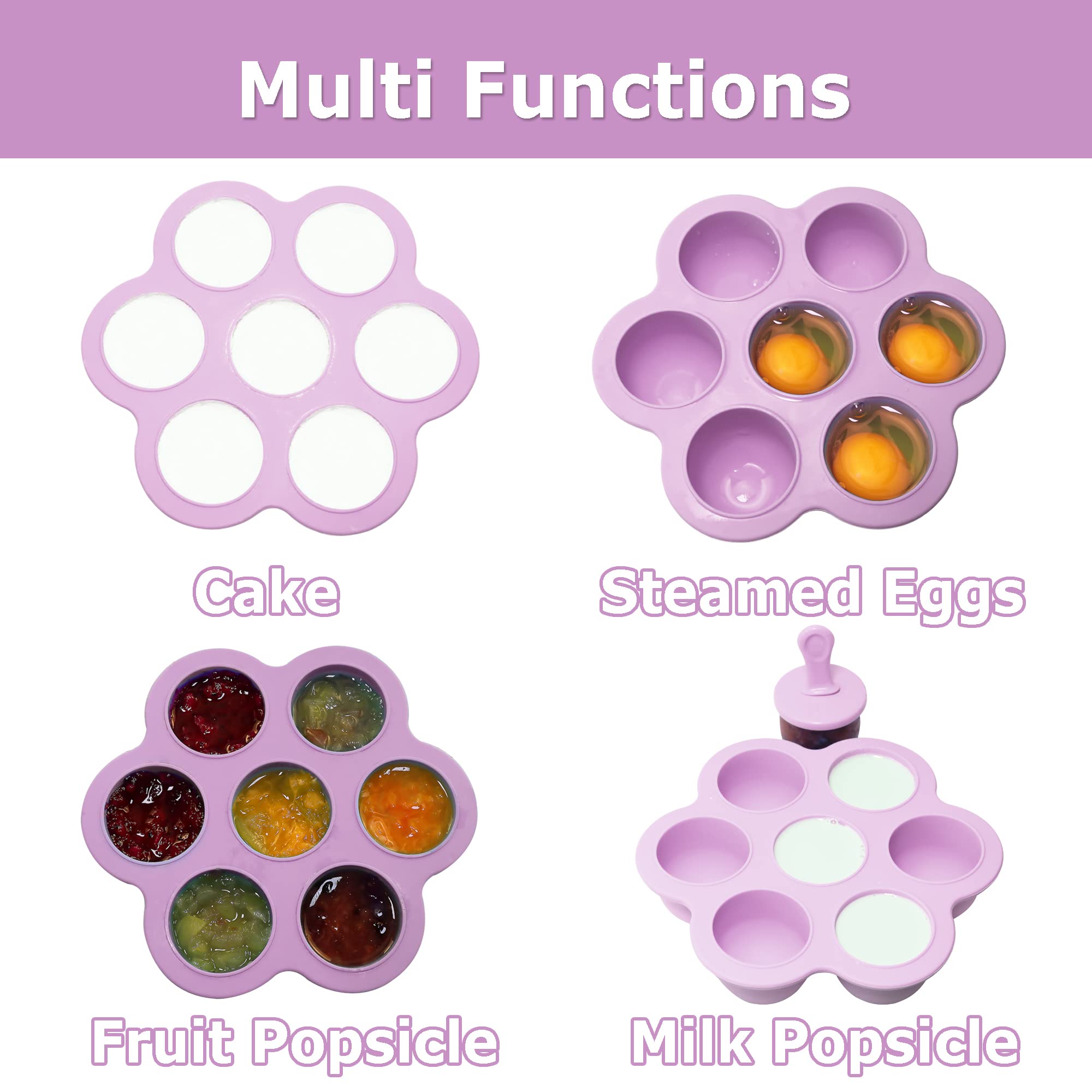 7-Cavity Silicone Popsicle Molds with Colorful Sticks - Non-Stick DIY Ice Cream, Egg Bite & Cake Molds - BPA-Free Food Grade Storage Containers (Purple) | Perfect for Summer Treats, Kids Snacks & Party Desserts