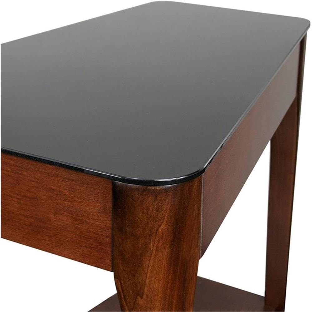 Leick Furniture Obsidian Glass Top Wood End Table - Chestnut Oak Finish - Modern Side Table for Living Room, Bedroom, or Office