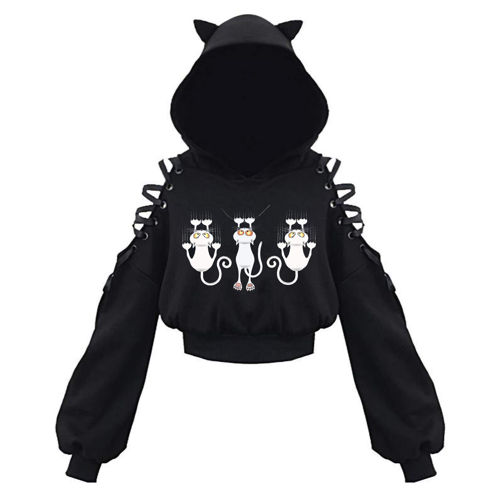 Cute Cat Ear Hoodie for Women - Soft Novelty Printed Pullover Sweatshirt with Long Sleeves & Hooded Top Coat | Perfect for Casual Wear, Cosplay & Street Fashion