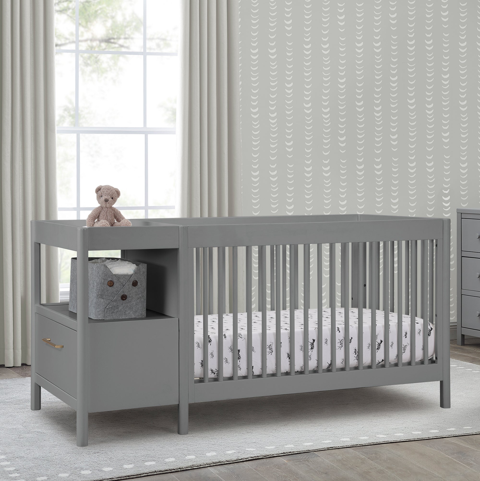 Zoe 5-in-1 Convertible Baby Crib with Changer - Nursery Furniture Set for Newborn to Toddler | Perfect for Small Spaces & Modern Nurseries