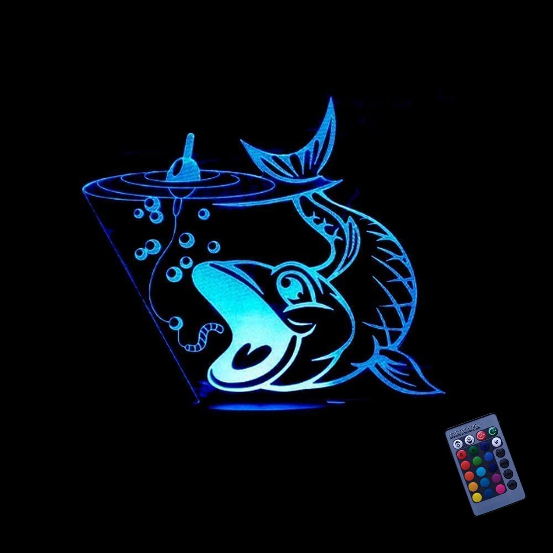 3D LED Fish Night Light with 16 Color Changing Modes - USB Powered, Remote & Touch Control Optical Illusion Lamp for Bedroom, Kids Room, Living Room Decor & Relaxation