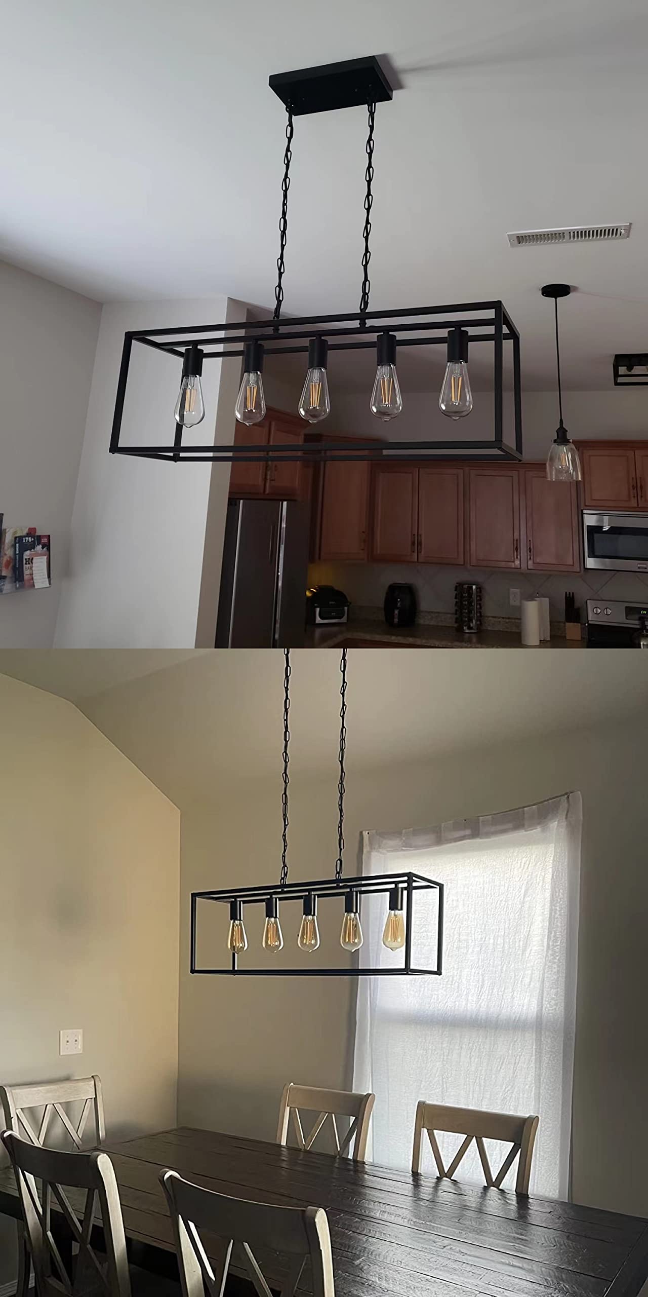 ZOSIMIO 5-Light Black Modern Linear Chandelier - Farmhouse Kitchen Island Lighting, Industrial Rectangular Light Fixture for Dining Room, Living Room, Foyer & Bar - Perfect for Rustic & Contemporary Home Decor