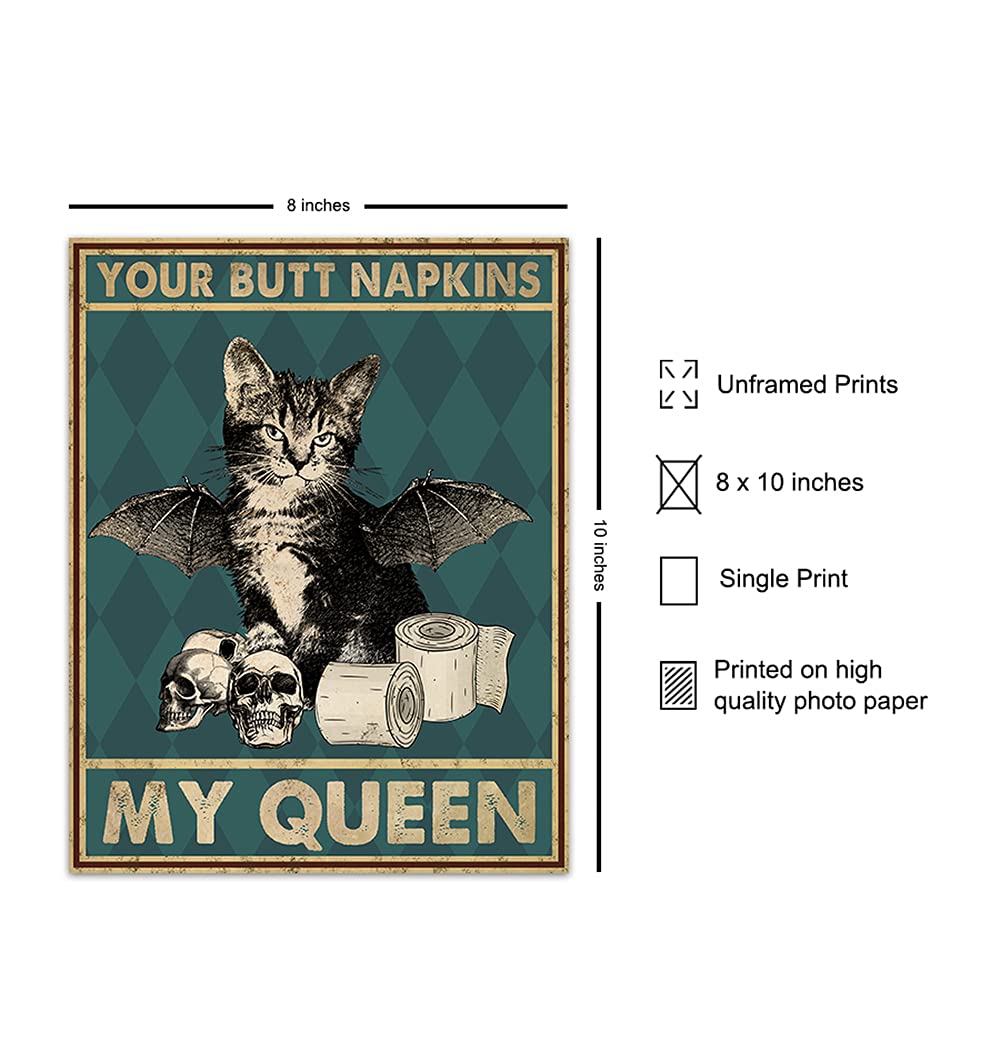 Funny Black Cat Wall Art - Gothic Bathroom Decor for Women - Cute Kitty Prints & Bat Picture for Goth Home Decor | Perfect for Halloween, Gothic Room Aesthetics & Unique Cat Lover Gifts