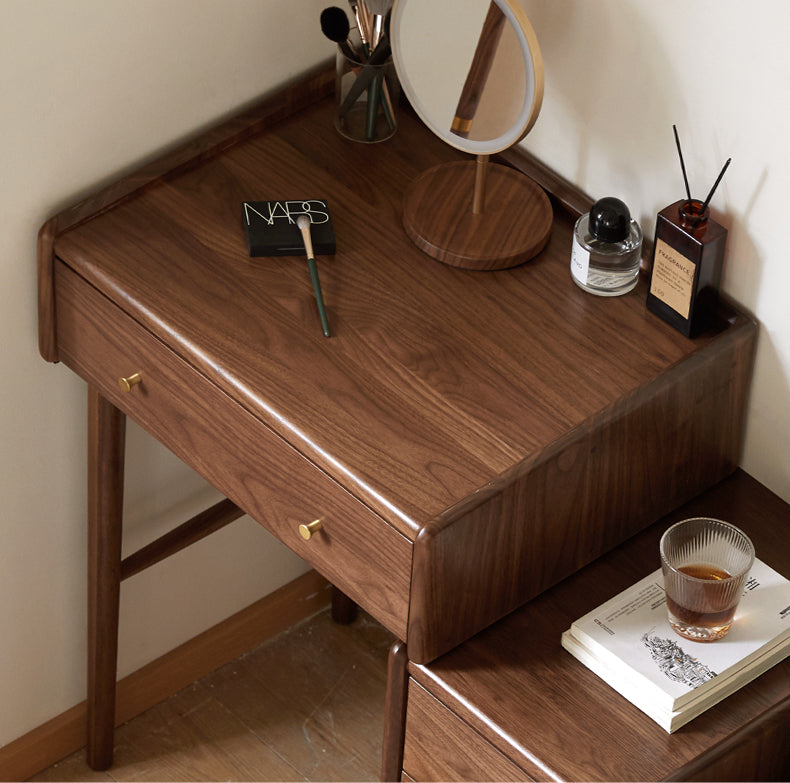 Premium Black Walnut Solid Wood Dressing Table with Cabinet - Elegant Vanity Desk for Bedroom, Makeup Station & Home Decor