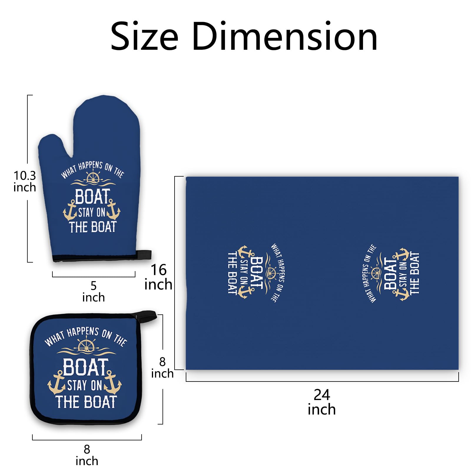 OHSUL Nautical Kitchen Towels and Oven Mitt Set - Navy Blue Boat-Themed Pot Holders & Heat Resistant Gloves - Rustic Marine Decor for Boat Owners - Perfect for Galley Cooking, Sailing Gifts & Coastal Home Decor