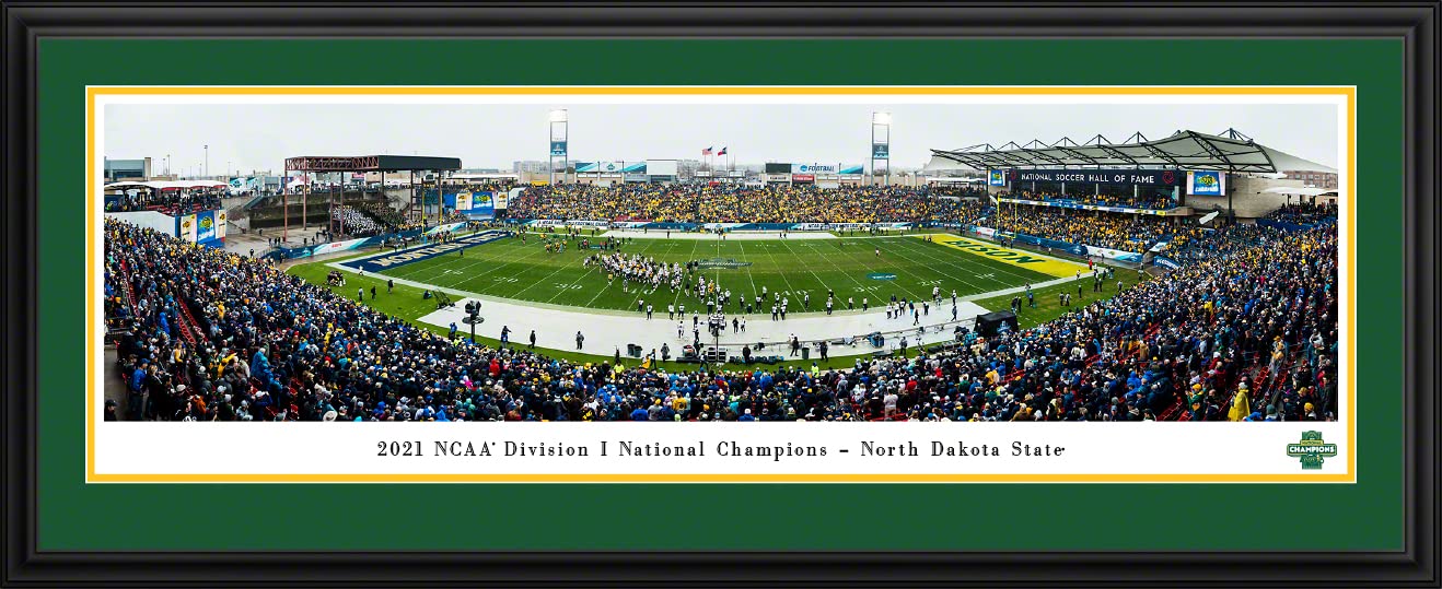 NDSU Bison 2021 NCAA Division I Football Champions Panoramic Poster - Framed College Football Wall Art by Blakeway Panoramas - Perfect for Game Room, Sports Bar & Fan Cave Decor
