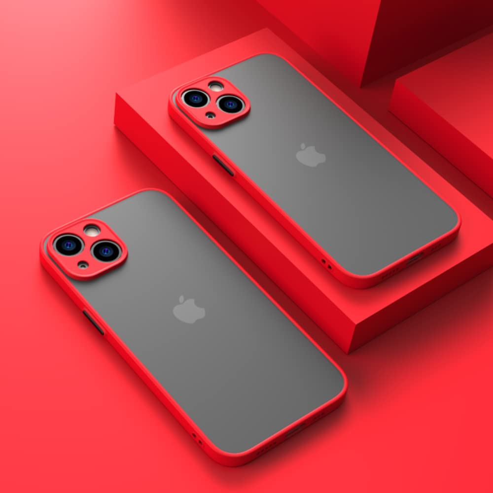 Shockproof Armor Matte Case for iPhone 13 12 11 Pro Max XR XS X 7 8 Plus SE Mini - Luxury Silicone Bumper with Clear Hard PC Cover (Red) - Perfect for iPhone 12 Pro - Ideal for Daily Protection, Outdoor Activities & Travel