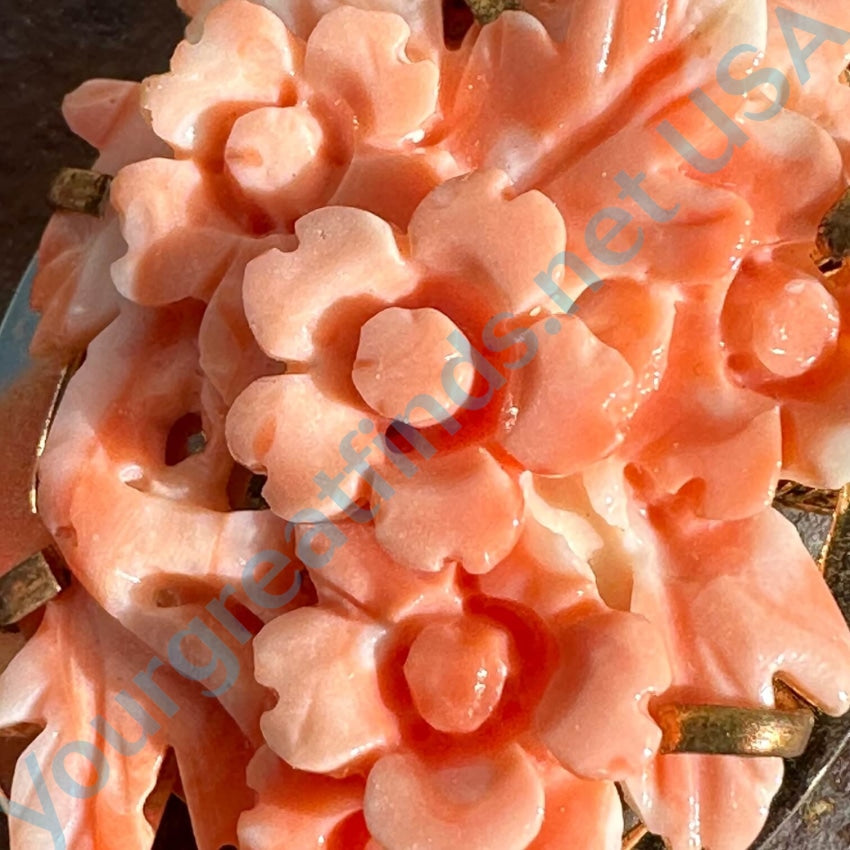 Vintage Carved Coral Floral Necklace in Gold Tone - Elegant Statement Jewelry for Women, Perfect for Weddings, Parties & Special Occasions