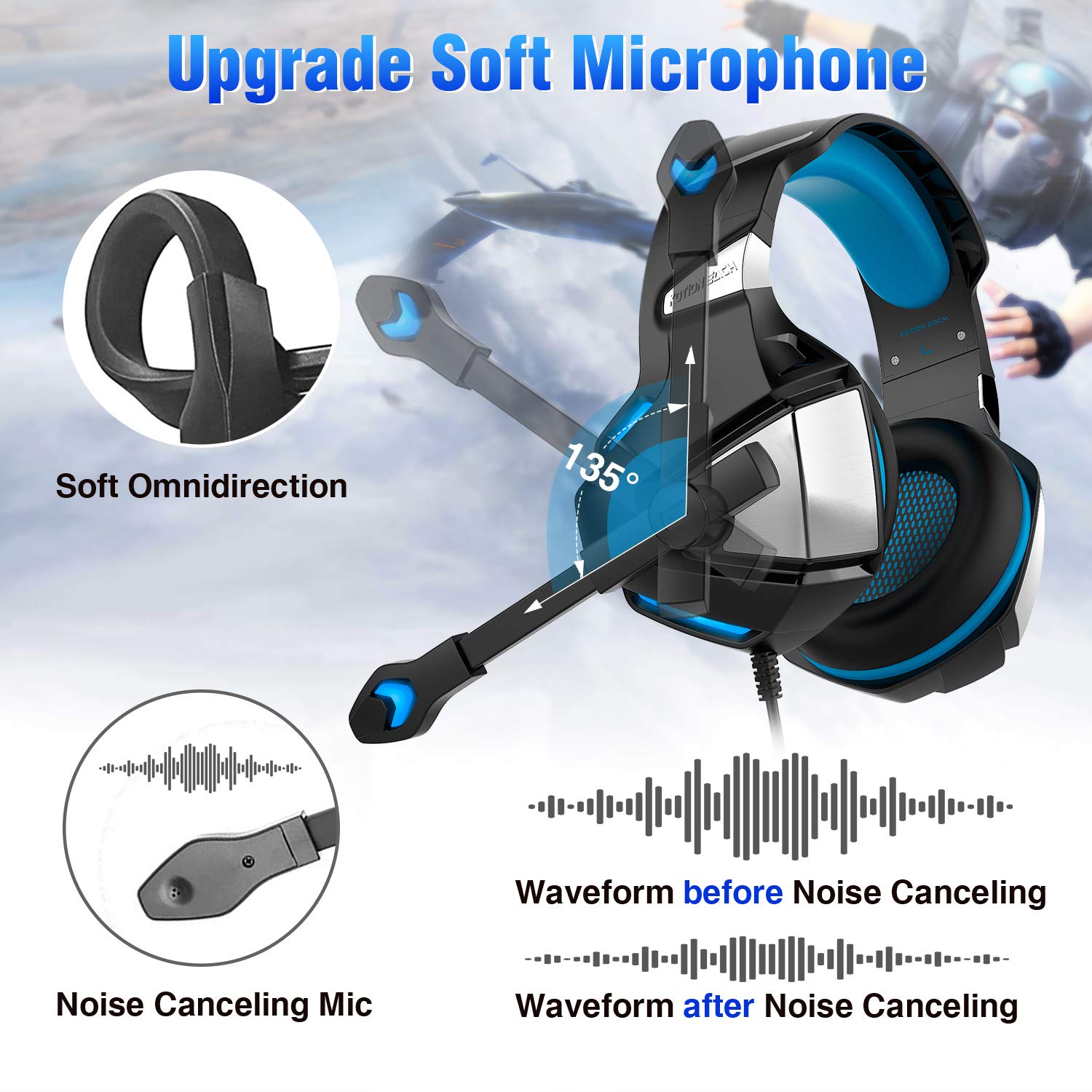 Micolindun Gaming Headset with Noise Cancelling Mic - Compatible with Xbox One, PS4, PS5, PC, Smartphones & Tablets | LED Light, Stereo Bass Surround, Soft Memory Earmuffs | Perfect for Online Gaming, Streaming & Conference Calls