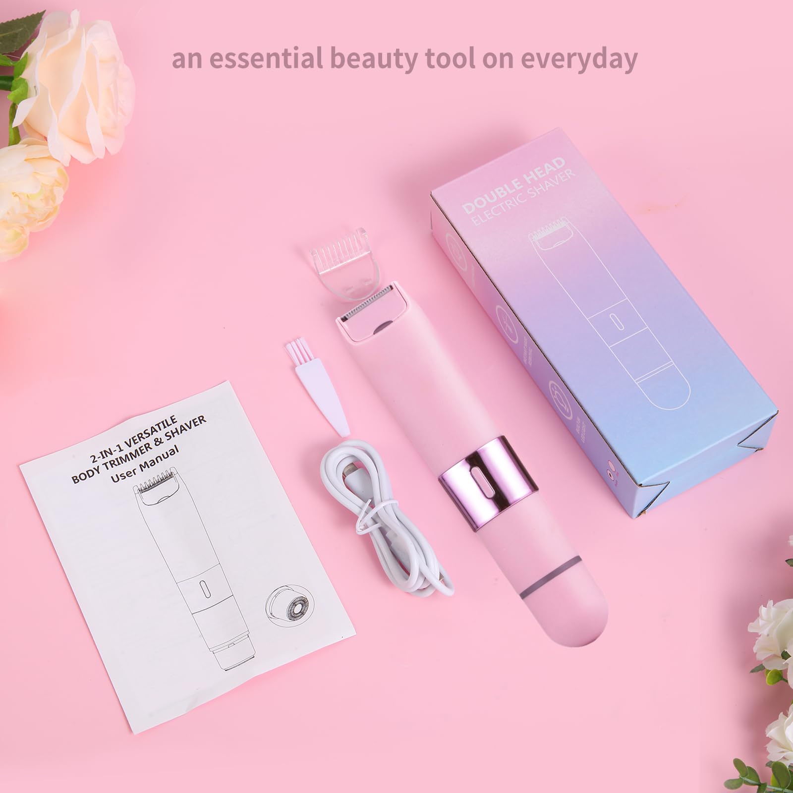 Women's Bikini Trimmer & Body Shaver - 2-in-1 Rechargeable Electric Razor for Legs, Arms & Pubic Hair Removal - Pink | Perfect for Travel, Gym & Sensitive Skin Care