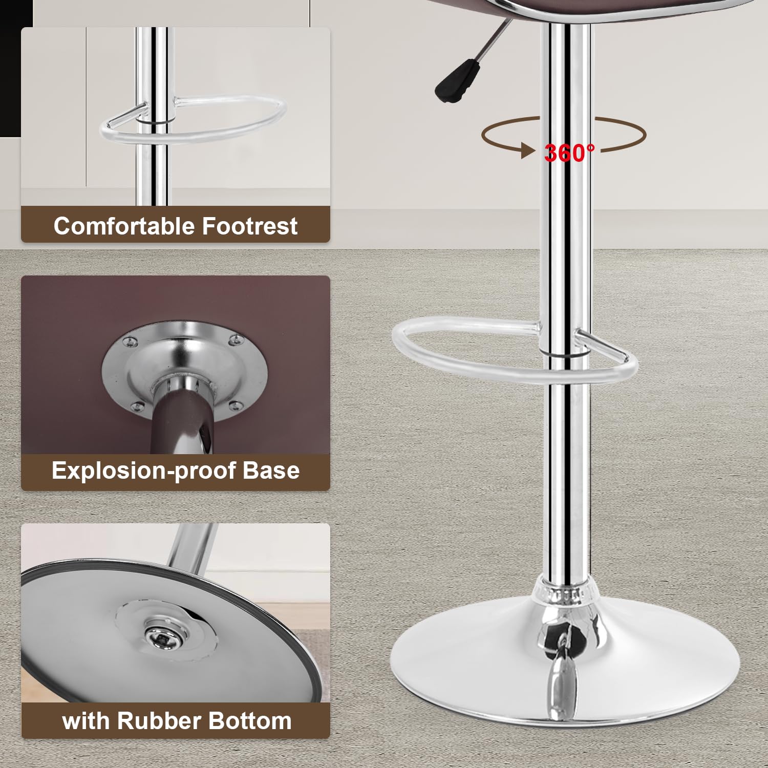 Best Adjustable Bar Stools Set of 2 - PU Leather Swivel Counter Height Bar Stools with Back Support - Perfect for Kitchen Island, Home Bar, Dining Room & Breakfast Nook