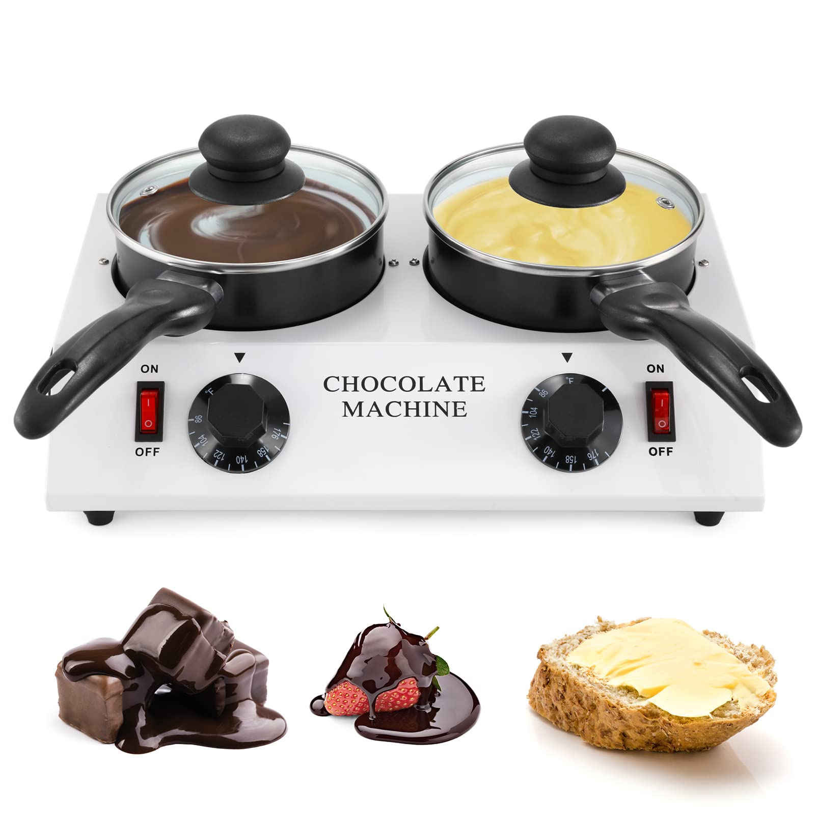 Dyna-Living 80W Electric Chocolate Melting Pot - Dual Chocolate Tempering Machine for Home Use, Chocolate Fondue Maker & Melter for Baking, Candy Making, Dessert Decorations (Perfect for Valentine's Day, Parties & DIY Treats)
