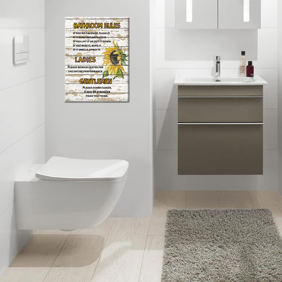 Sunflower Bathroom Wall Art - Farmhouse Decor 12x15