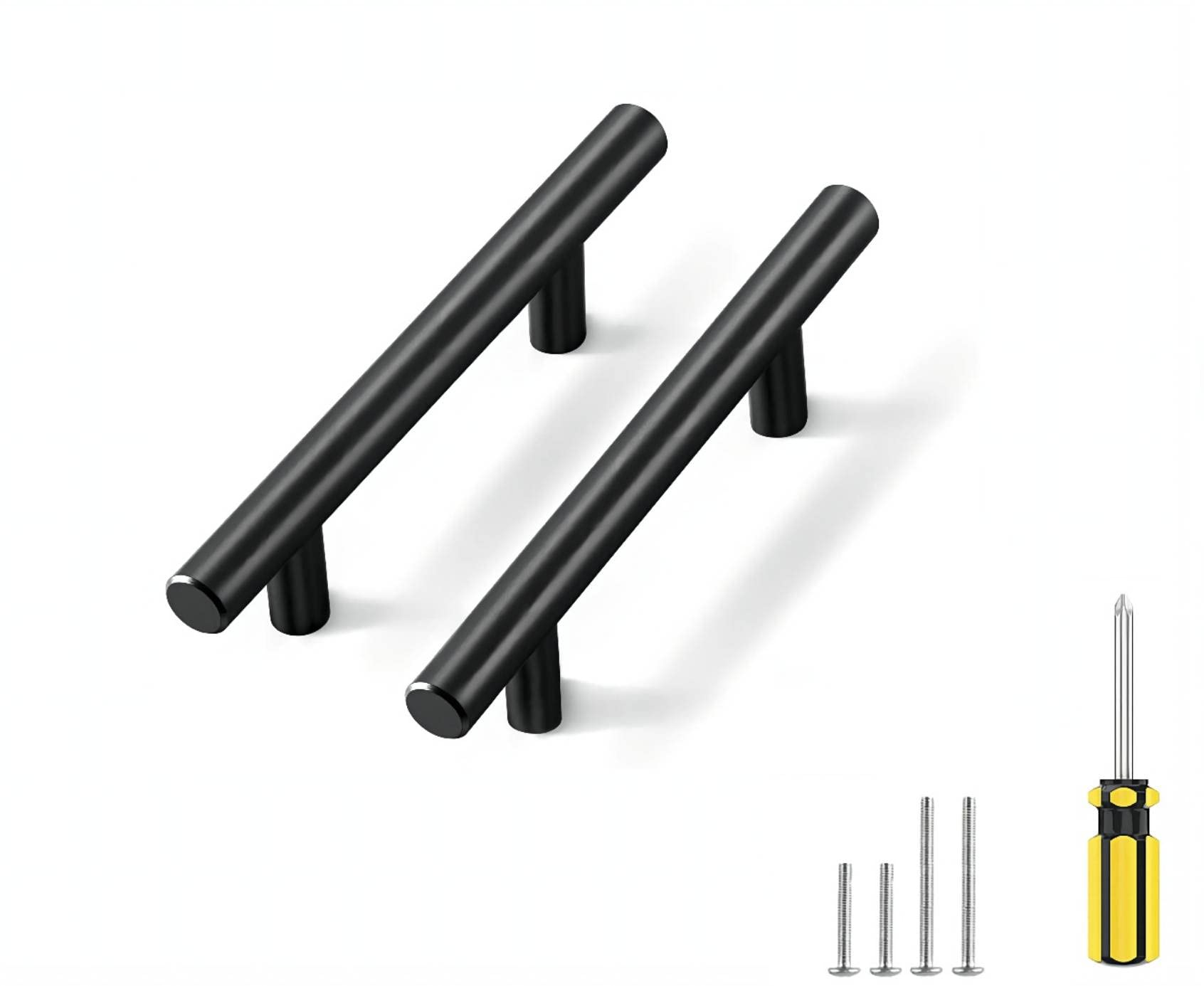 10 Pack 5 Inch Matte Black Cabinet Handles - LKUSMK Stainless Steel Modern Kitchen Cabinet Hardware for Drawers, Cupboards & Toolboxes (3 Inch Hole Center) - Perfect for Home Renovation & Furniture Upgrade