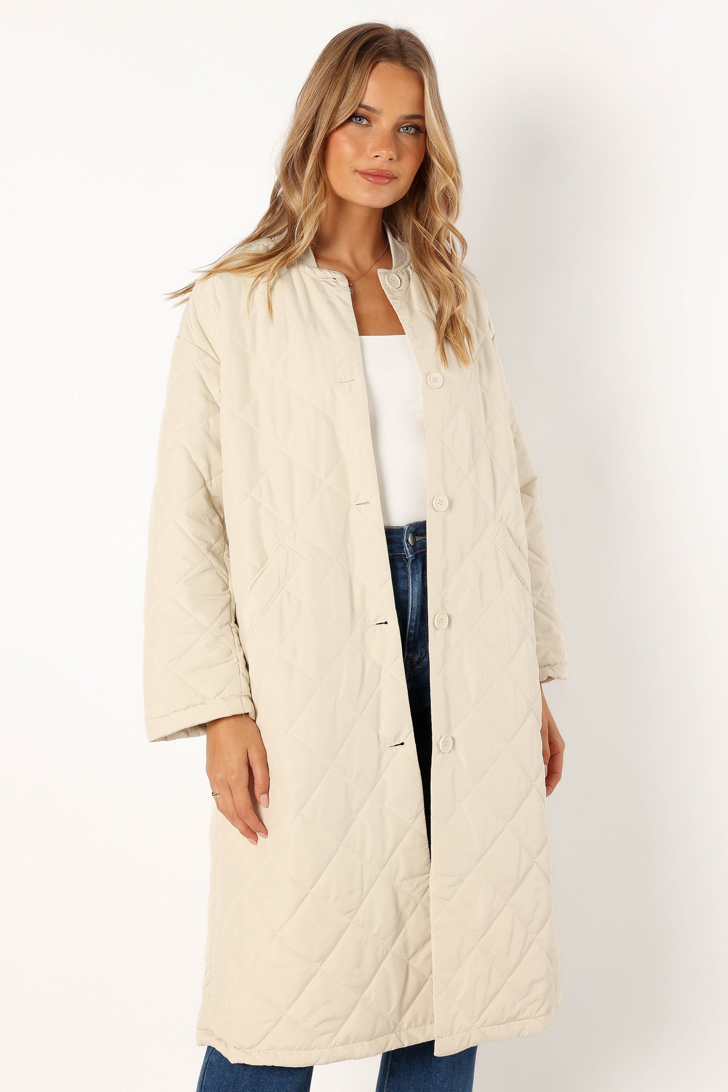 Clea Quilted Jacket for Women - Lightweight Bone-Colored Outerwear for Fall & Winter | Perfect for Casual Outings, Travel, and Layering