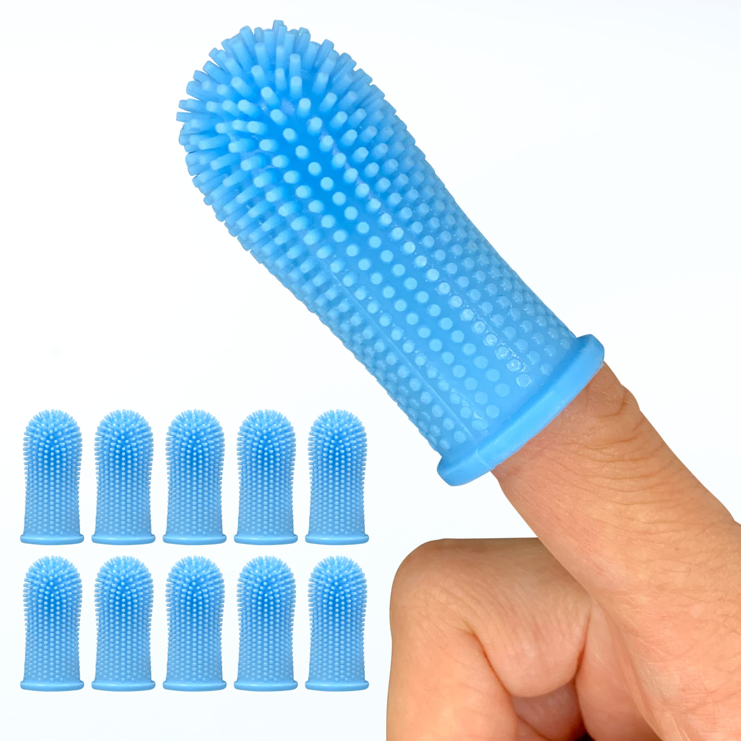 360° Finger Dog Toothbrush Kit - Ergonomic Design with Full Surround Bristles for Easy Teeth Cleaning | Dental Care for Puppies, Cats & Small Pets | Blue 10-Pack | Perfect for Daily Pet Oral Hygiene at Home