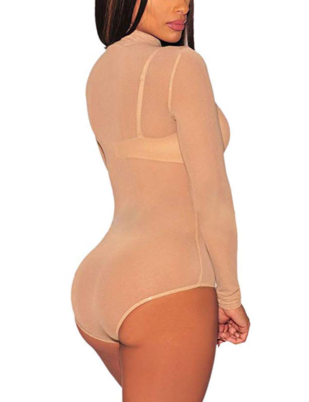 SEBOWEL Women's Long Sleeve Mesh See-Through Jumpsuit Bodysuit Top Leotard - Sexy Lingerie for Clubwear, Cosplay & Night Out Outfits