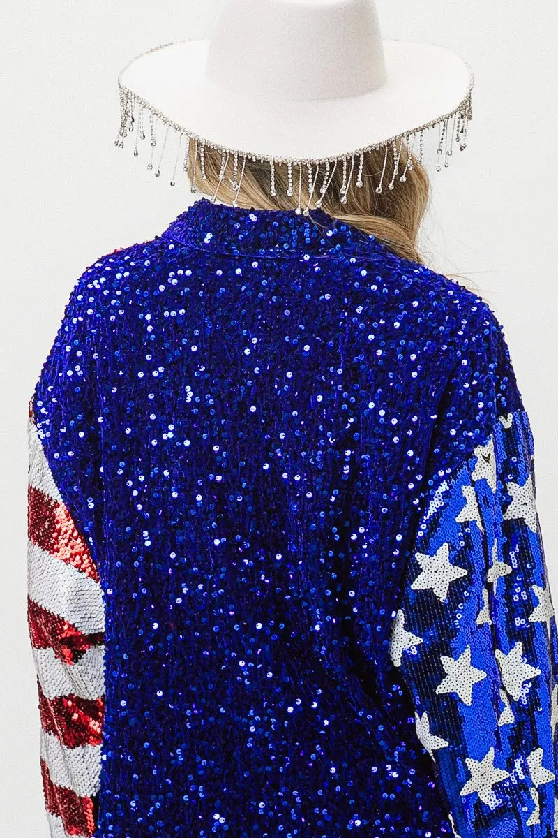 American Flag Sequin Snap Down Shirt for Women - Patriotic Fashion Top with Sparkling Sequins | Perfect for 4th of July, Memorial Day & Independence Day Celebrations