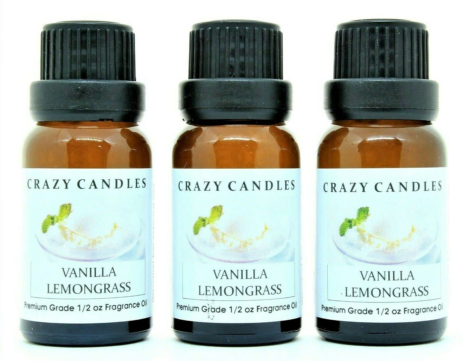 Premium Vanilla Lemongrass Scented Candle Fragrance Oil - 3 Pack (15ml/0.5oz Each) - Aromatherapy, Home Diffuser & DIY Candle Making Essential Oil for Relaxation & Stress Relief