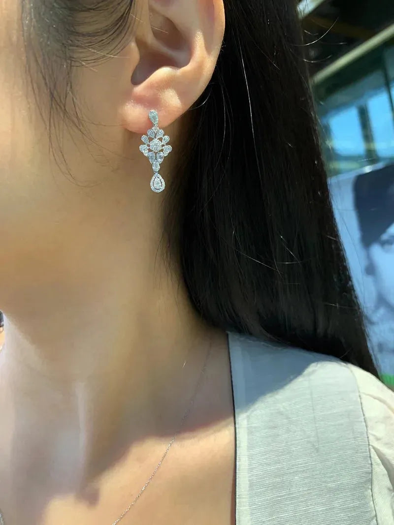 18K White Gold Luxury Palace Design 0.80 Carat Natural Diamond Drop Earrings for Women | Elegant Wedding Jewelry, Anniversary Gift & Special Occasion Accessories