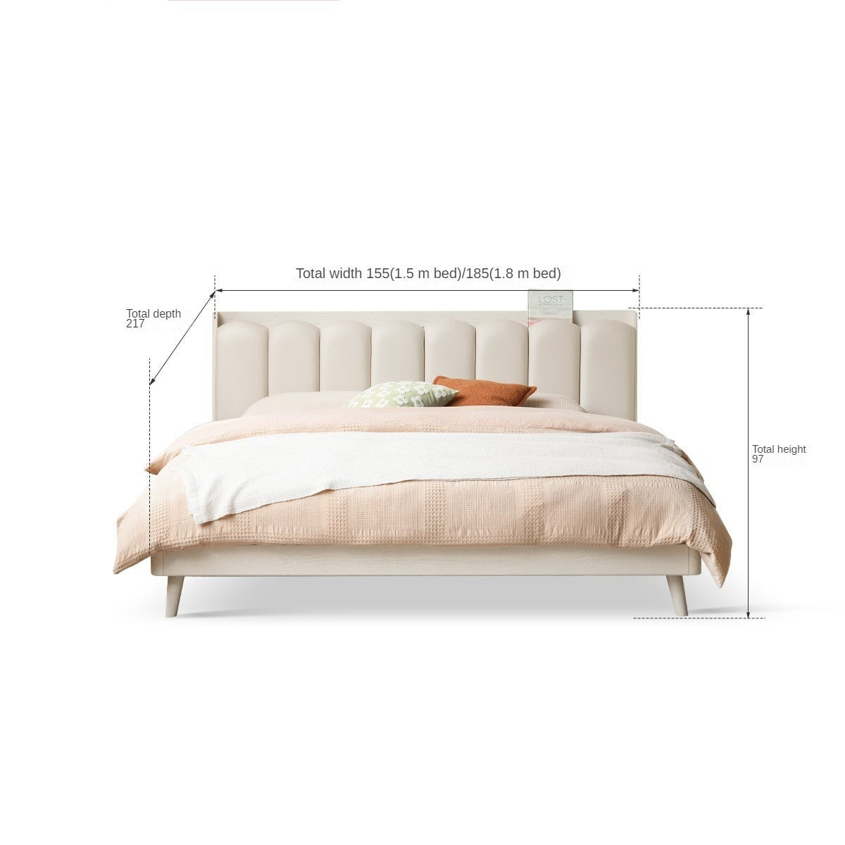 Solid Oak Wood Piano Key Bed Frame - Cream Finish - Elegant and Durable Bedroom Furniture for Classic and Modern Decor Styles